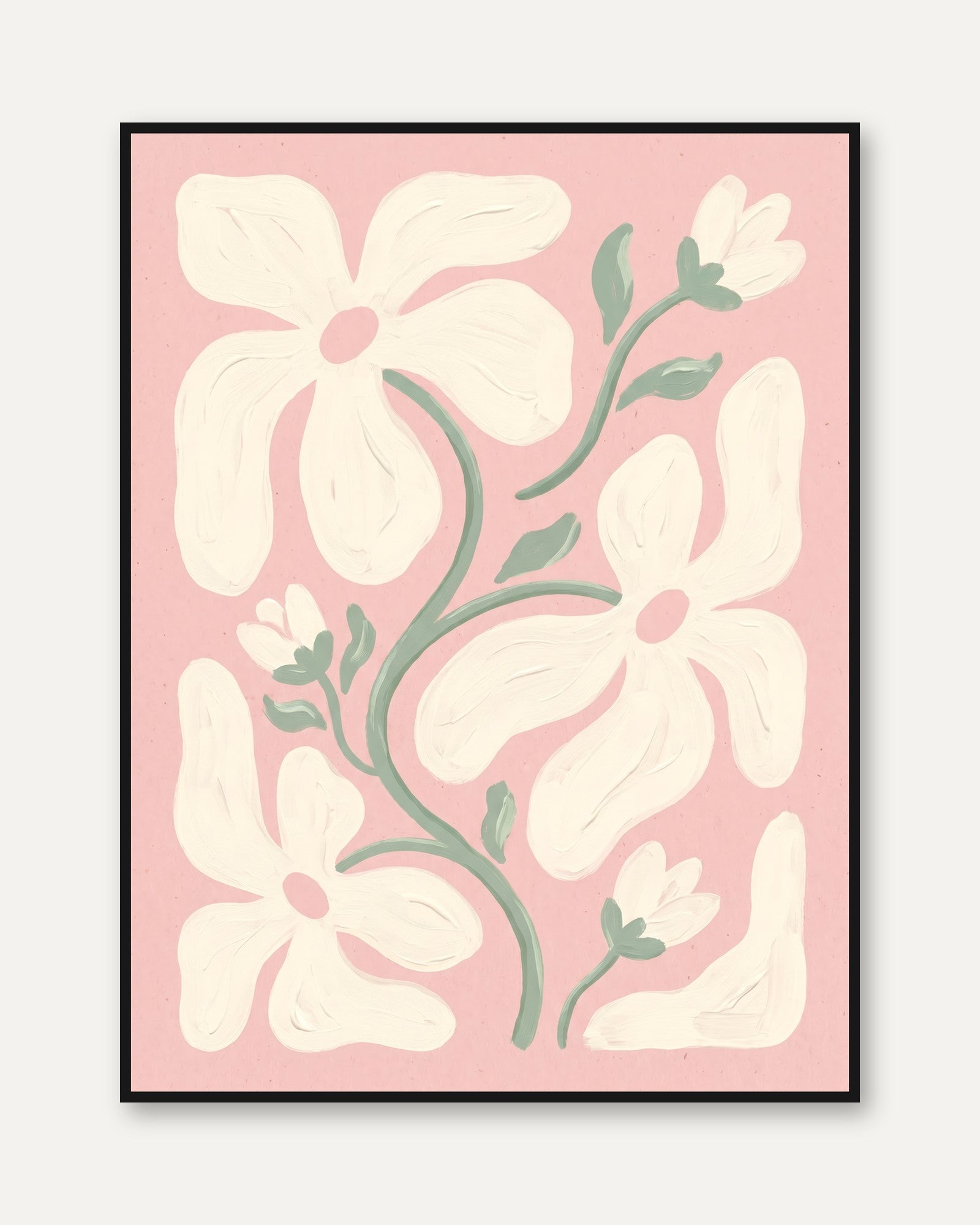 Abstract Pink Floral Wall Art Print - framed