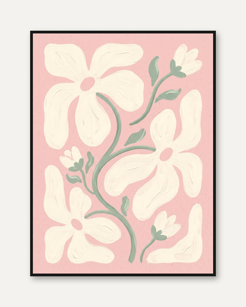 Abstract Pink Floral Wall Art Print - framed
