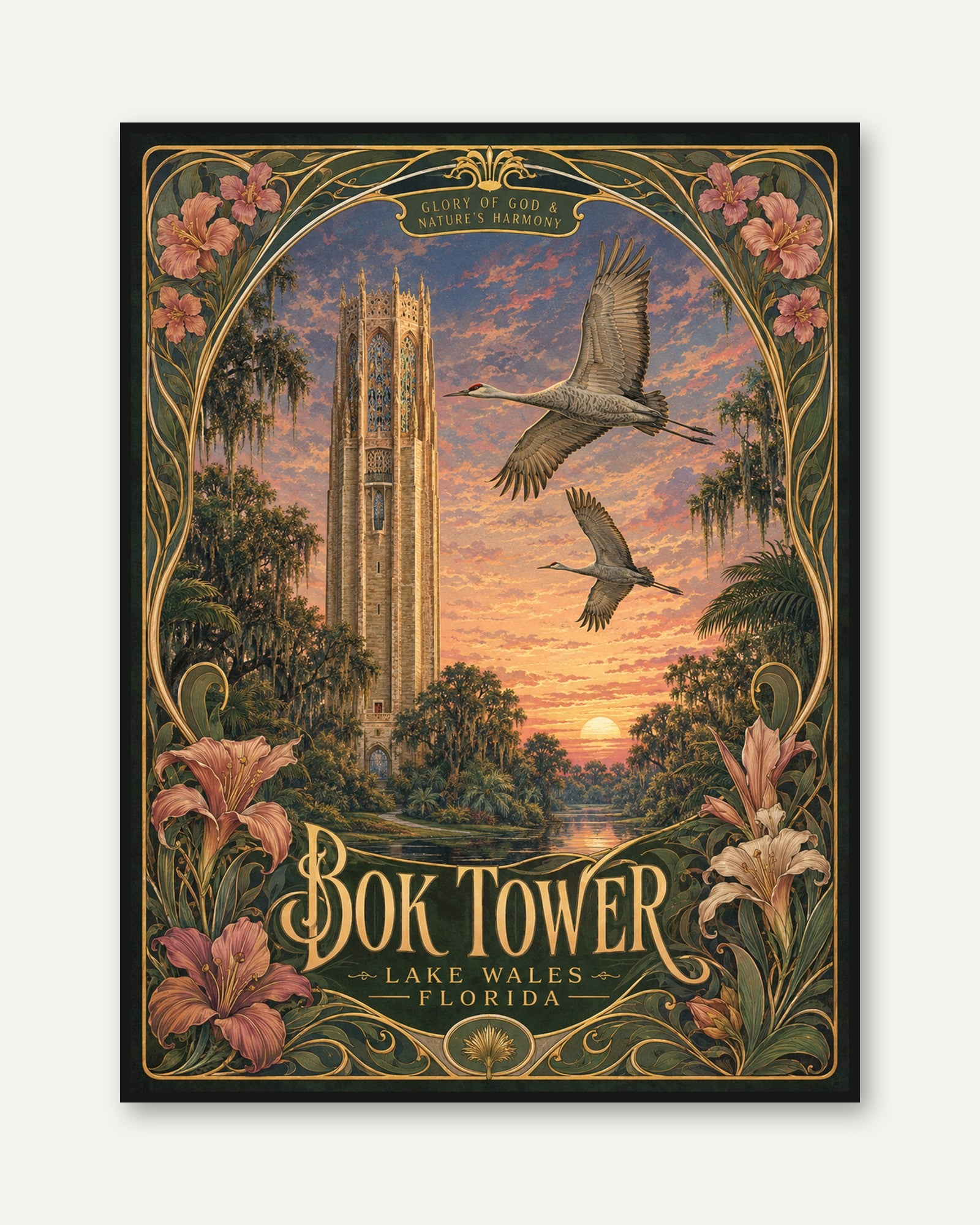 Florida Travel Poster – Bok Tower Print - framed