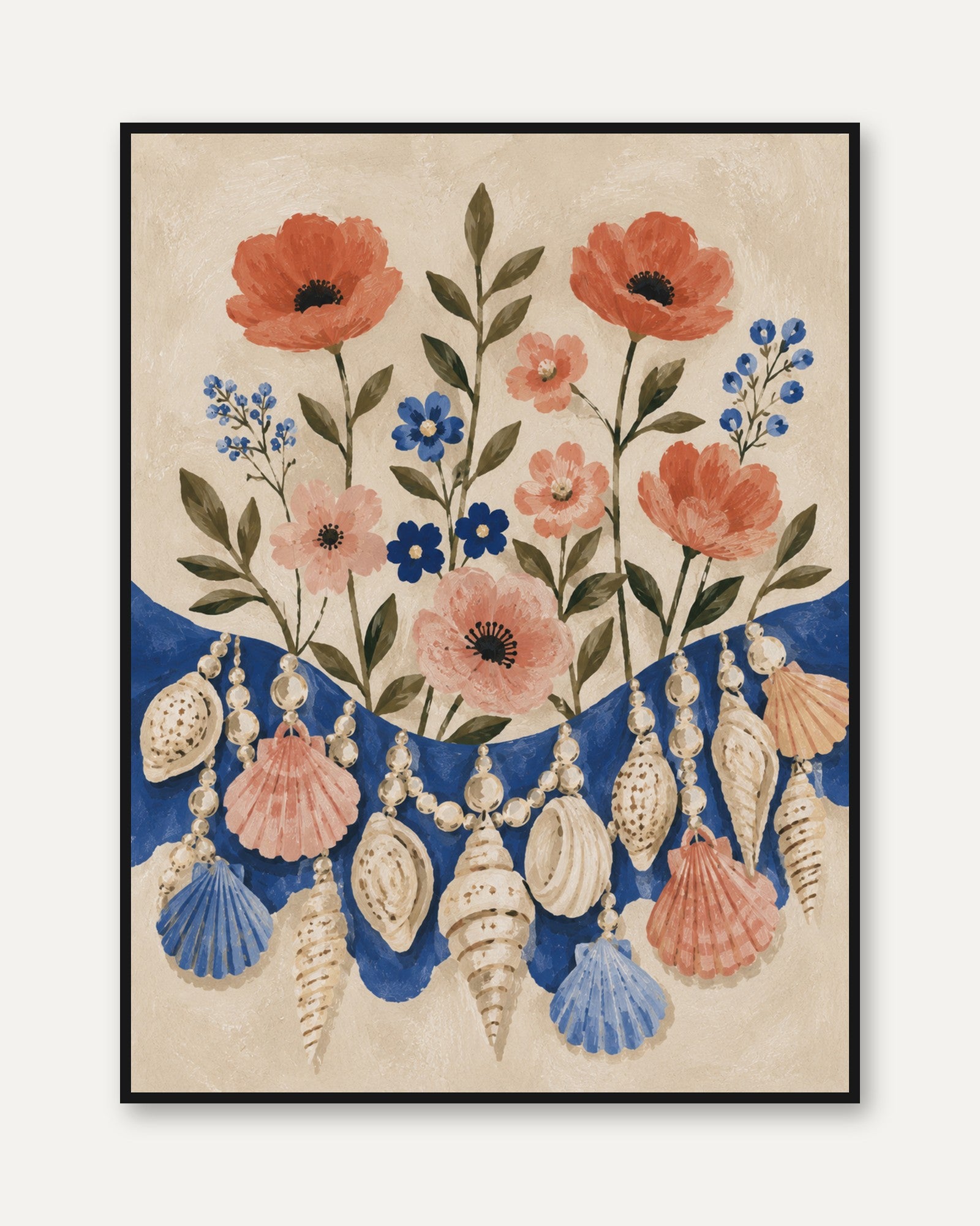 Coastal Wall Art – Seashell Flower Print - framed