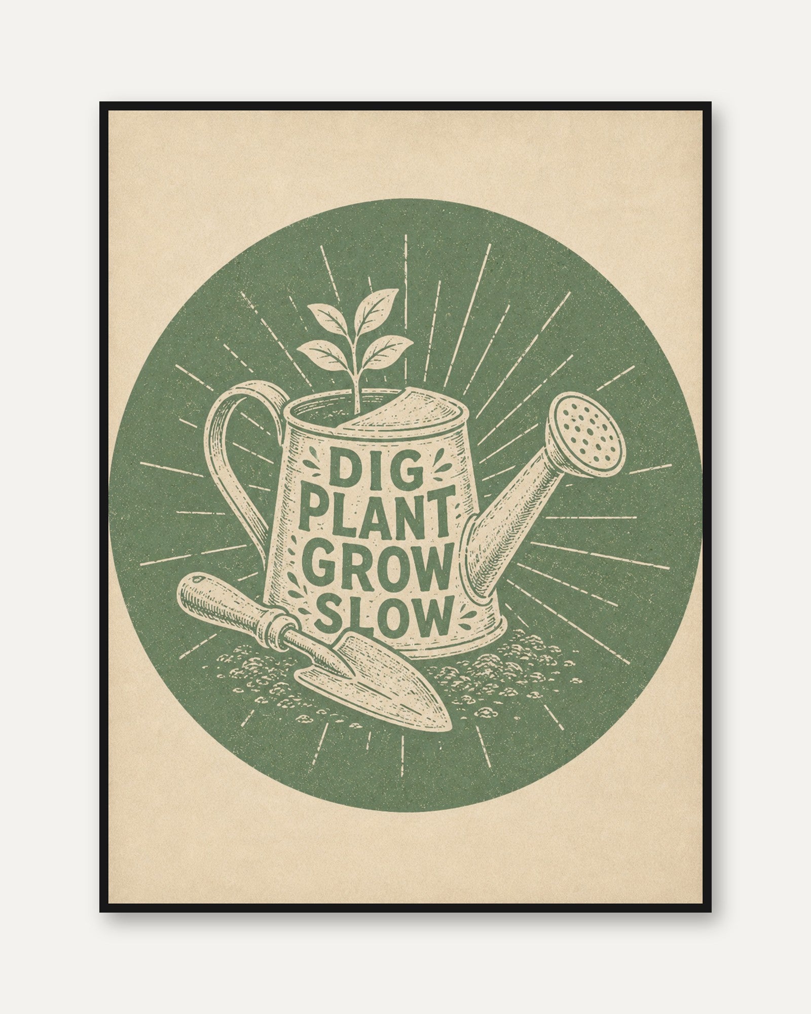 Dig Plant Grow Slow Poster: Vintage Gardening Art Print - framed