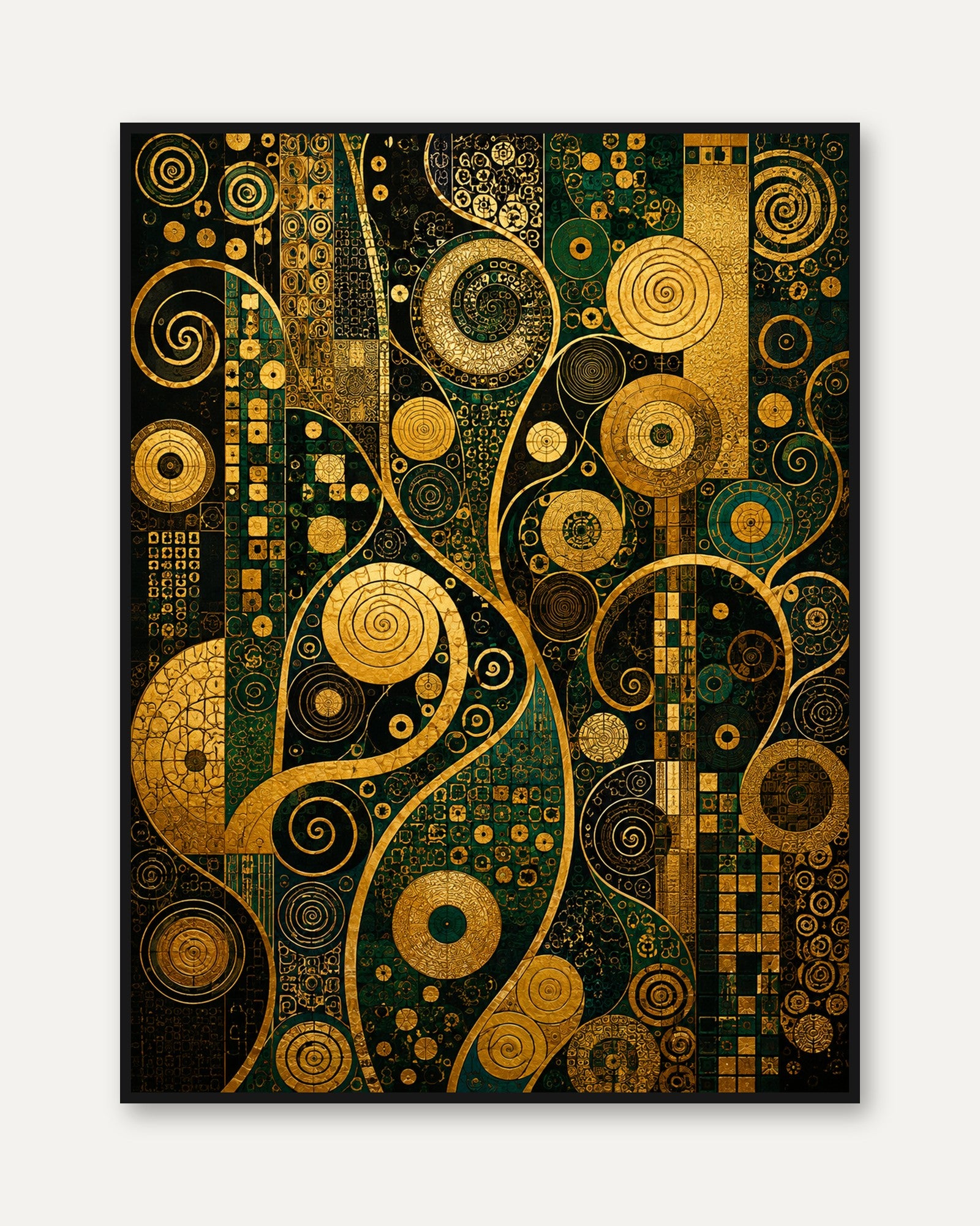 Art Nouveau Geometric Print – Gold Green Wall Art - framed