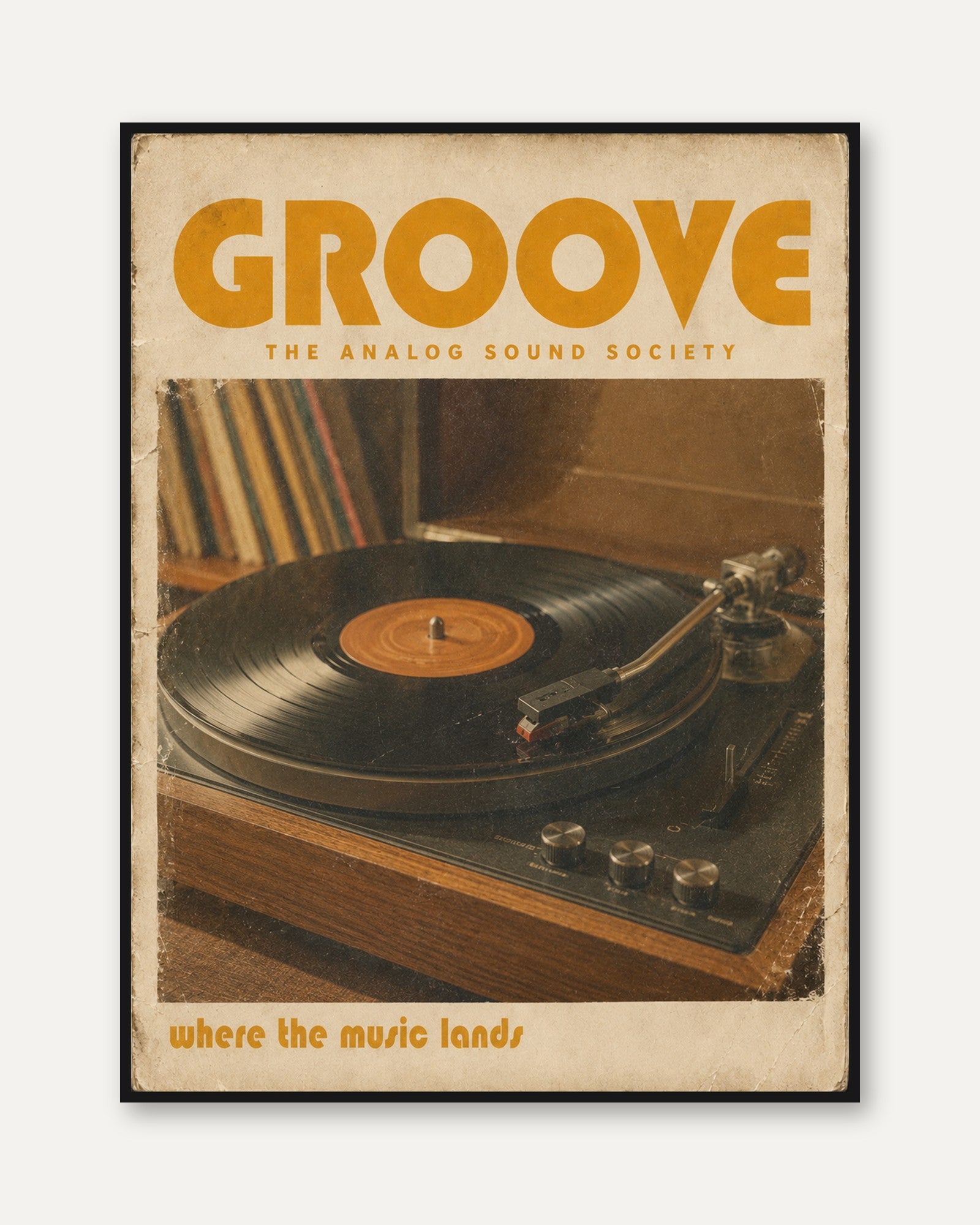 Vintage Record Player Print — Retro Turntable Poster - framed