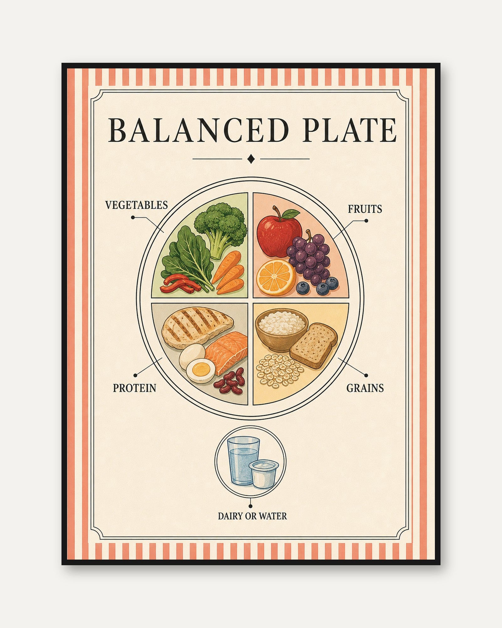 Nutrition Poster – Balanced Plate Wall Art - framed