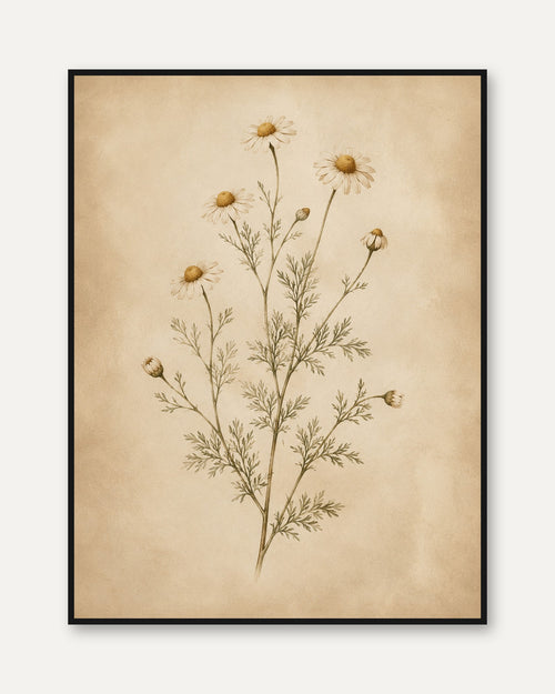 Chamomile Botanical Print — Vintage Pressed Flower Illustration - framed