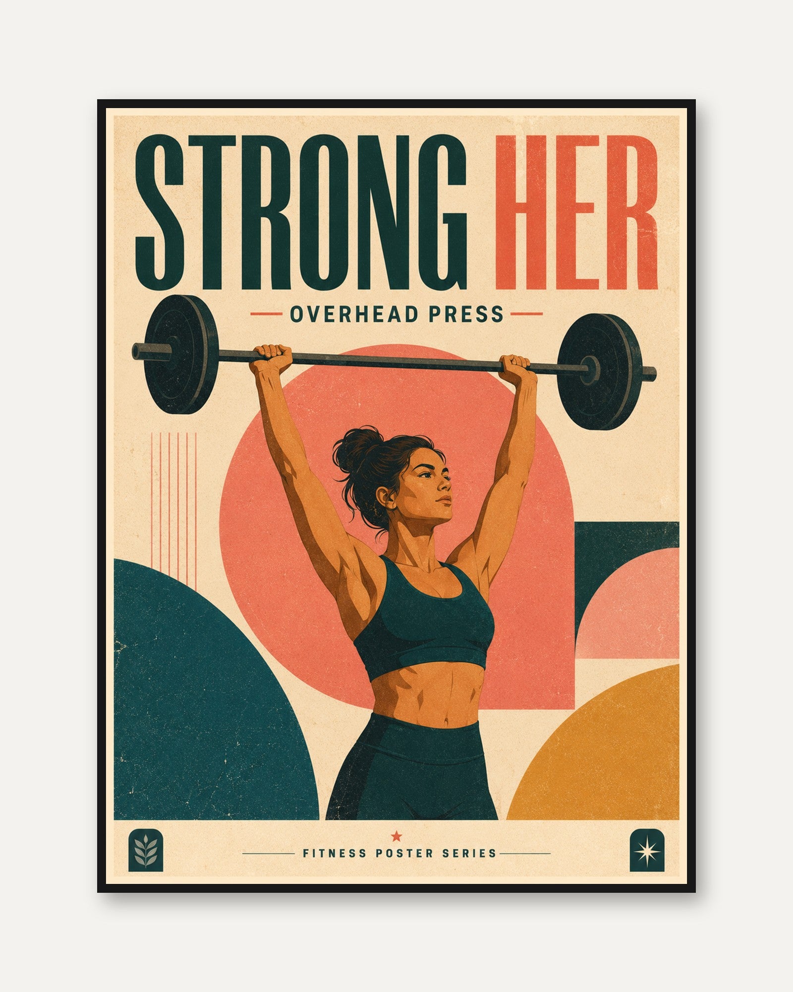Strong Her Overhead Press: Retro Fitness Poster Art Print - framed