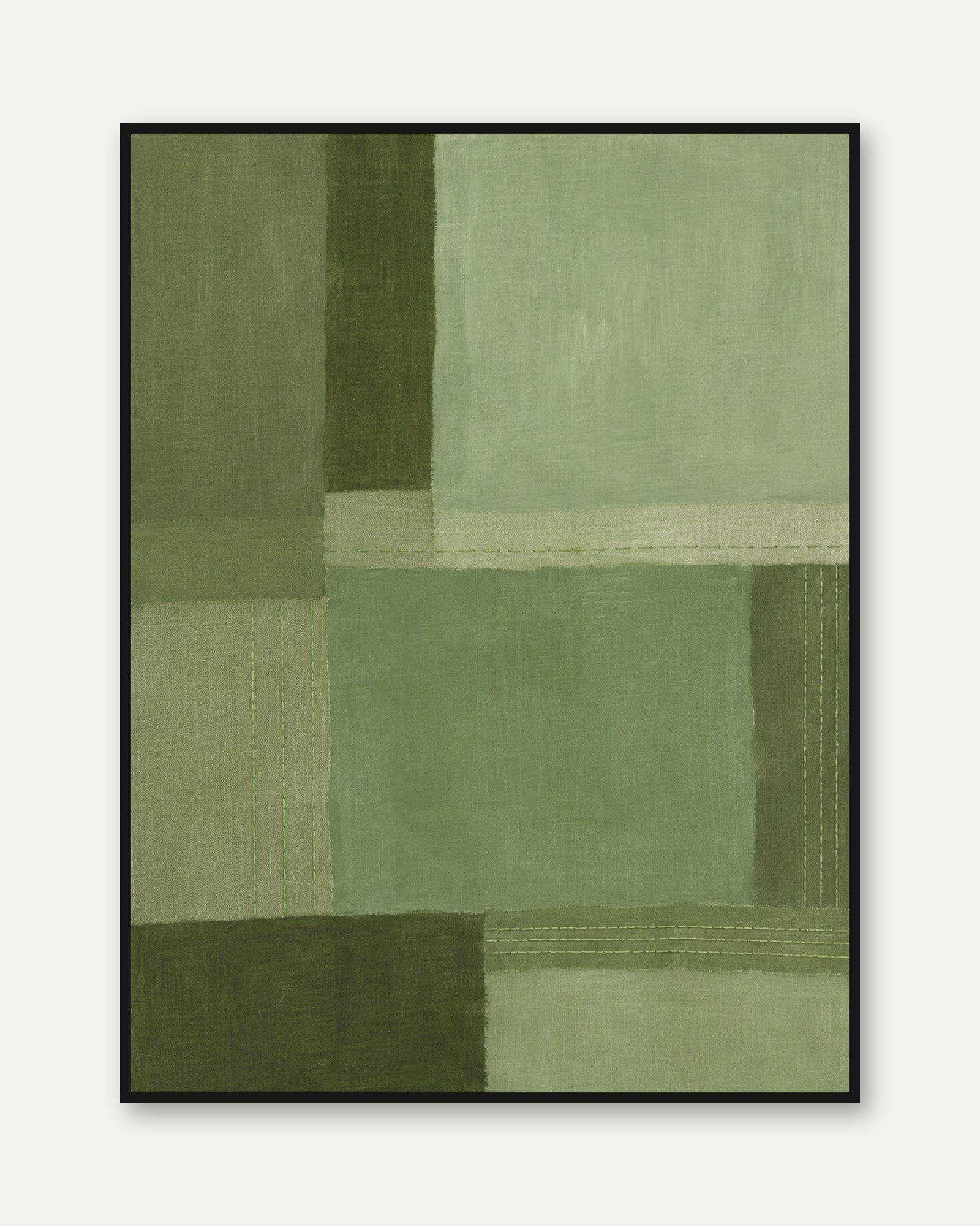 Green Abstract Wall Art – Minimalist Block Print - framed