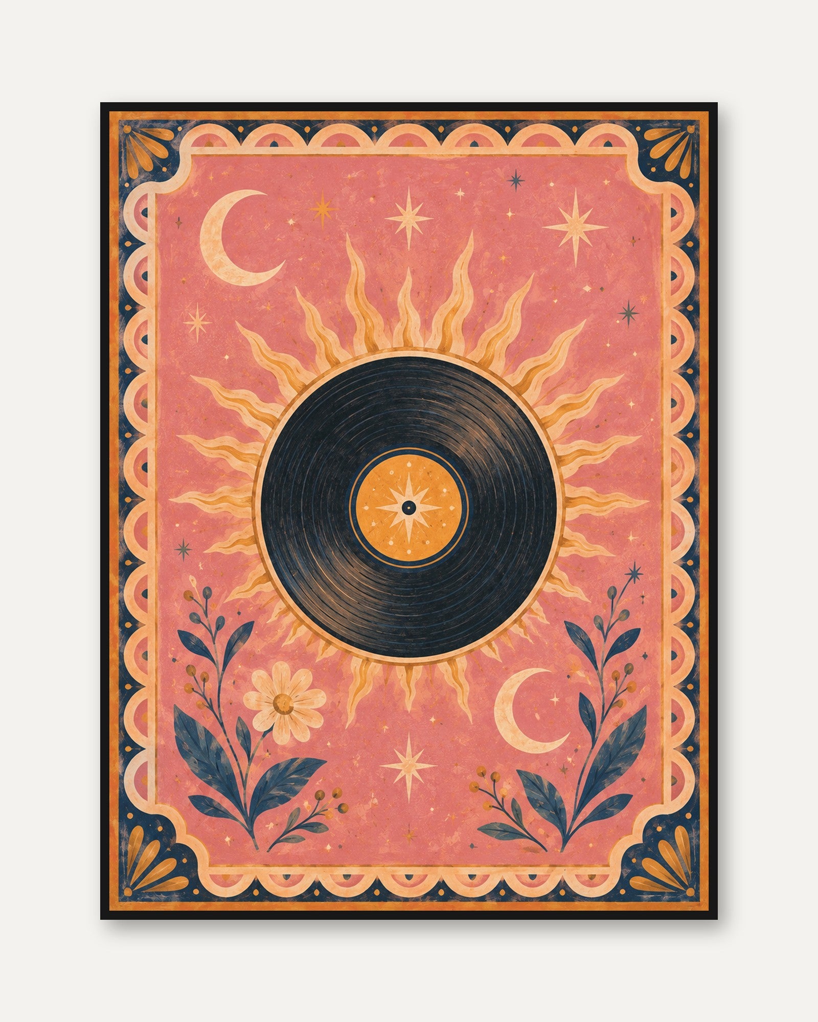 Vinyl Record Wall Art – Celestial Sun Moon Print - framed
