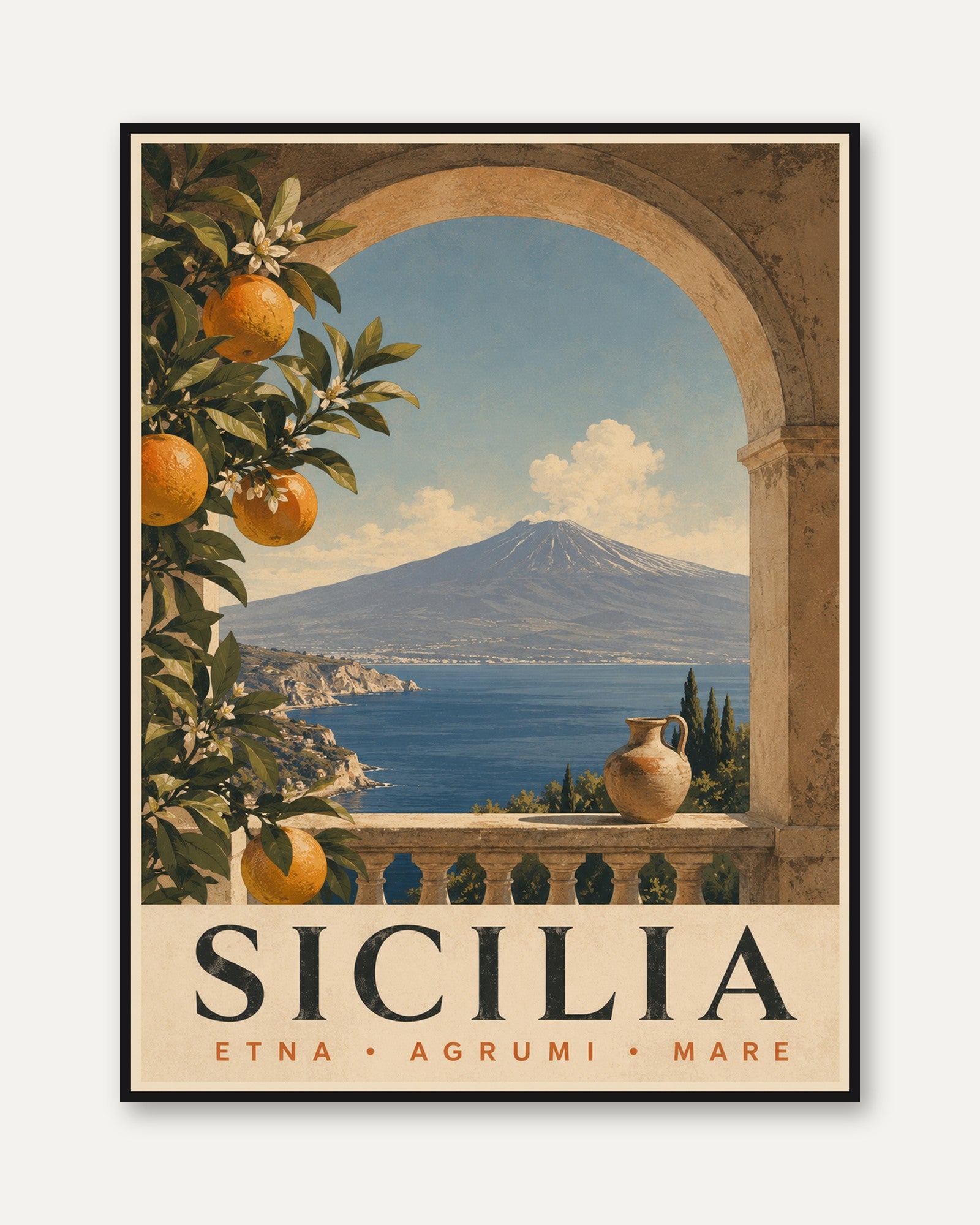 Sicily Travel Poster – Vintage Italy Wall Art - framed