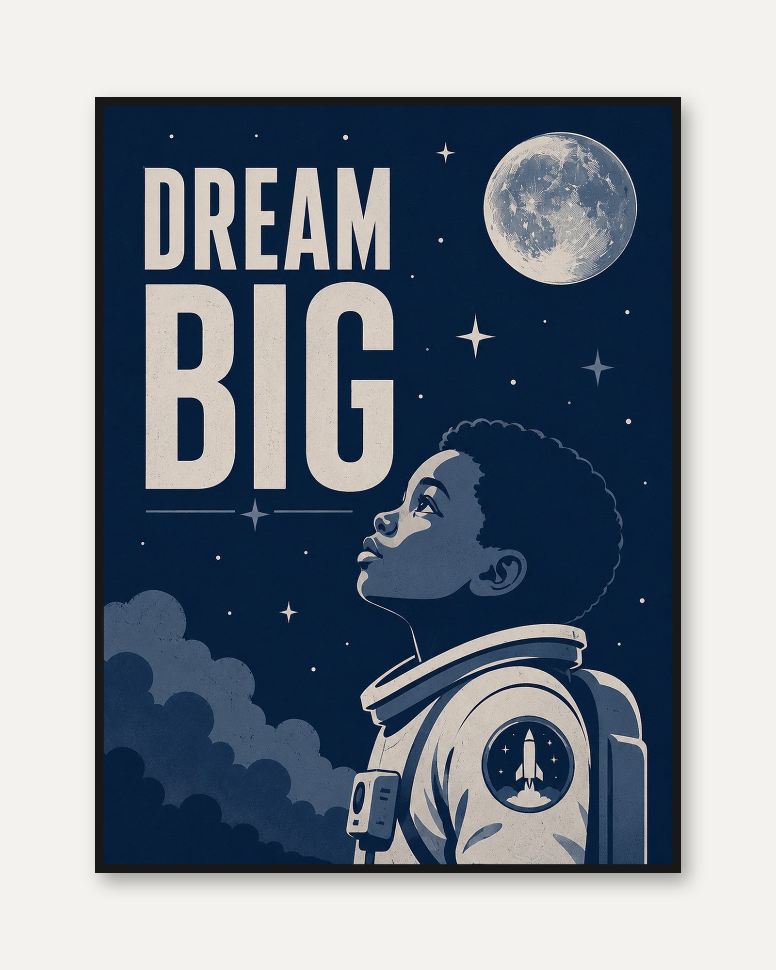 Dream Big Astronaut Poster: Vintage Space Exploration Art Print - framed