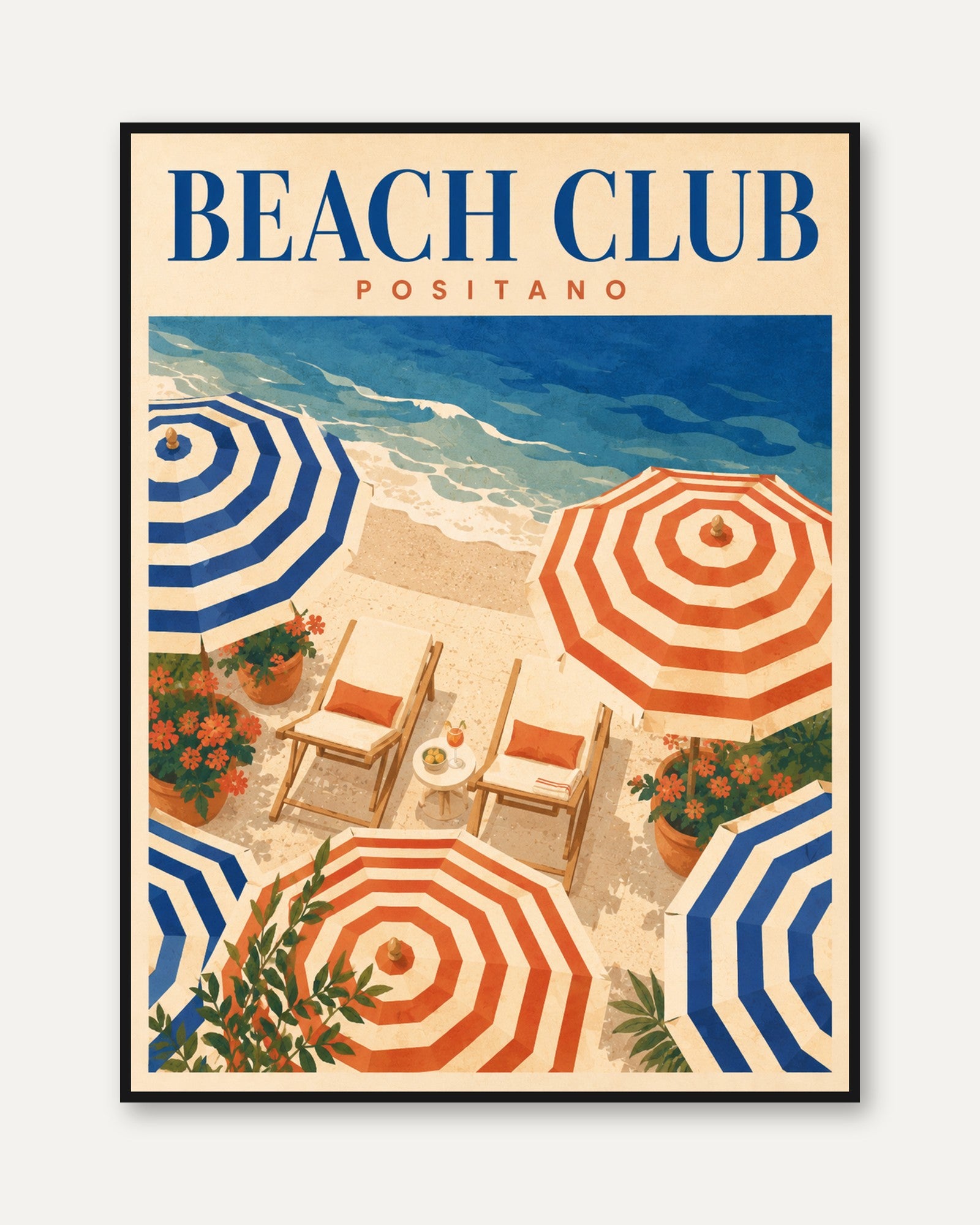 Vintage Travel Poster – Beach Club Wall Art - framed