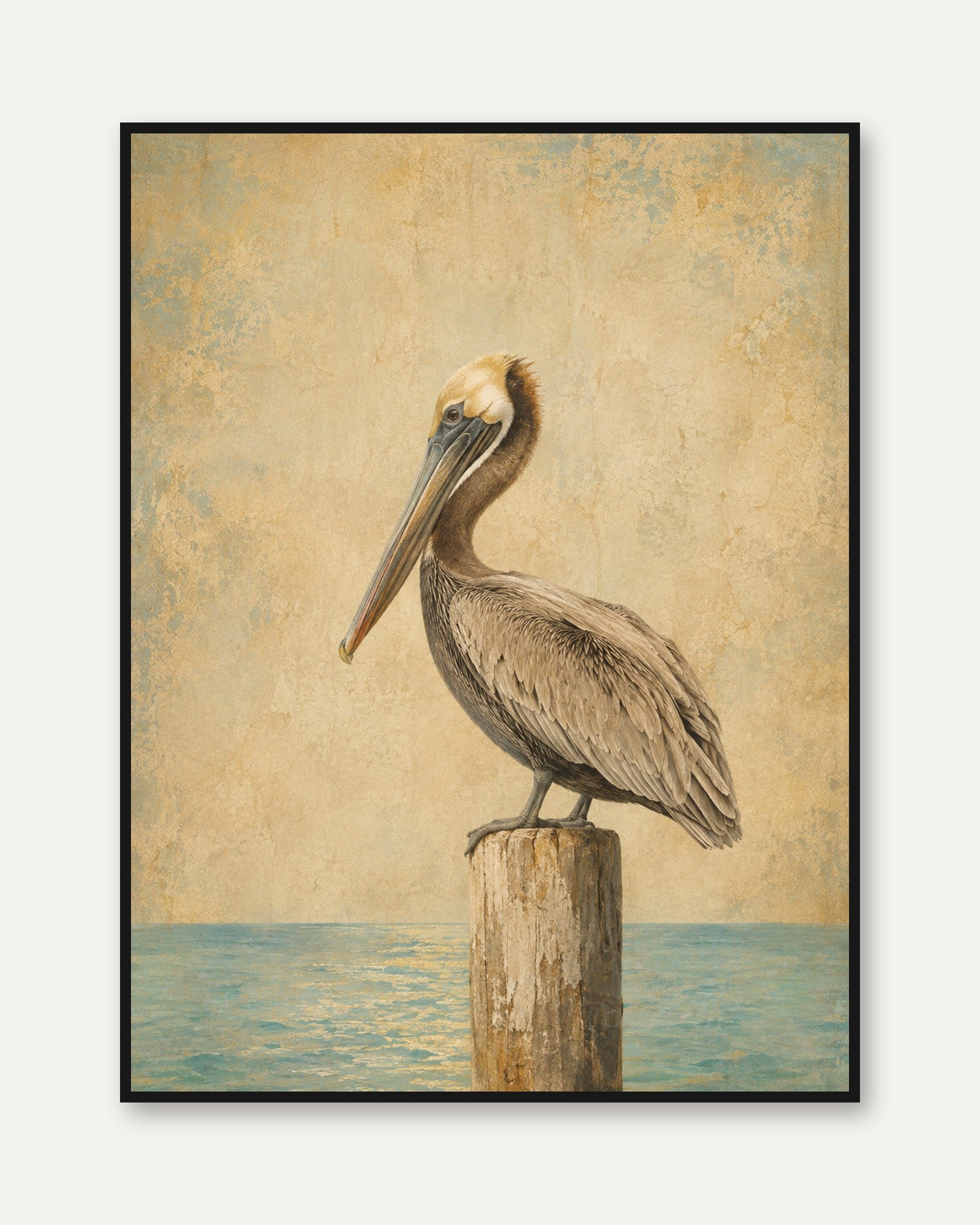 Pelican Wall Art – Coastal Bird Print - framed