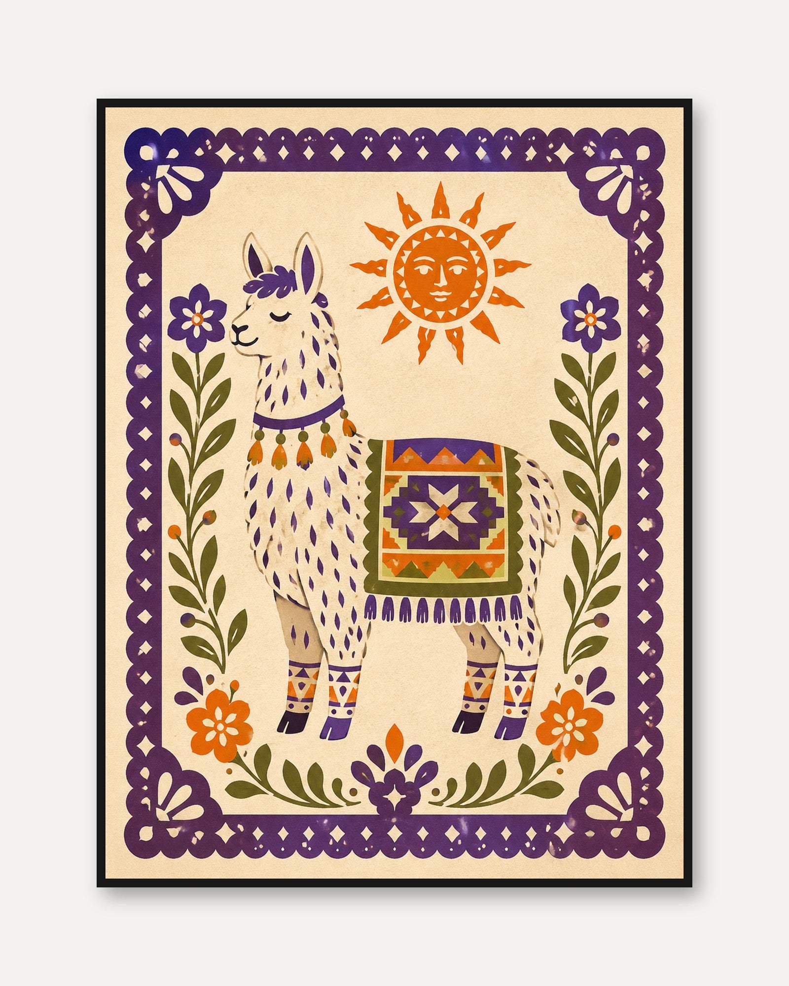Llama Folk Art Print – Southwestern Wall Art - framed