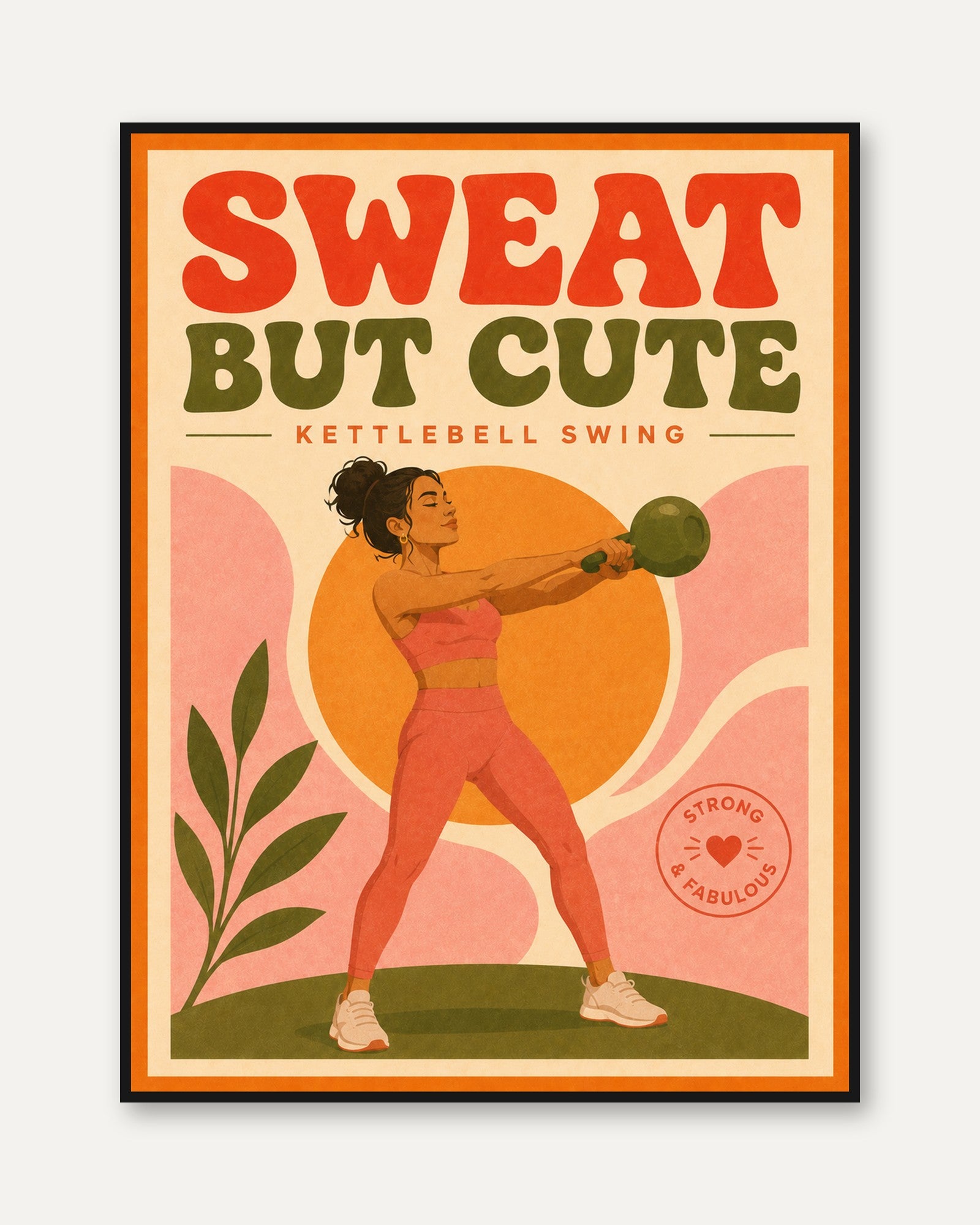 Retro Kettlebell Fitness Poster: Mid-Century Workout Wall Art - framed