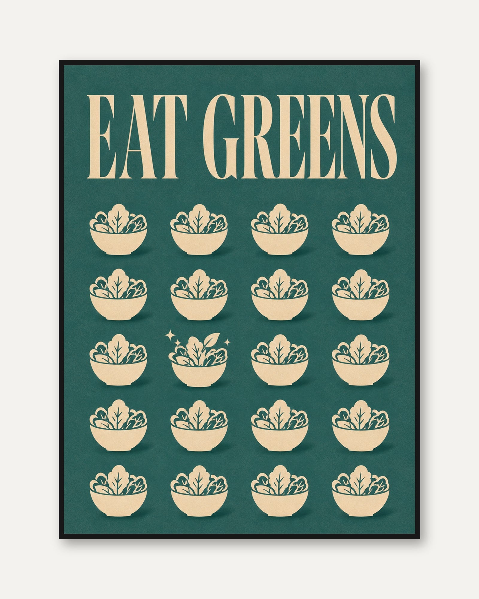 Eat Greens Kitchen Print: Retro Vintage Health Poster - framed