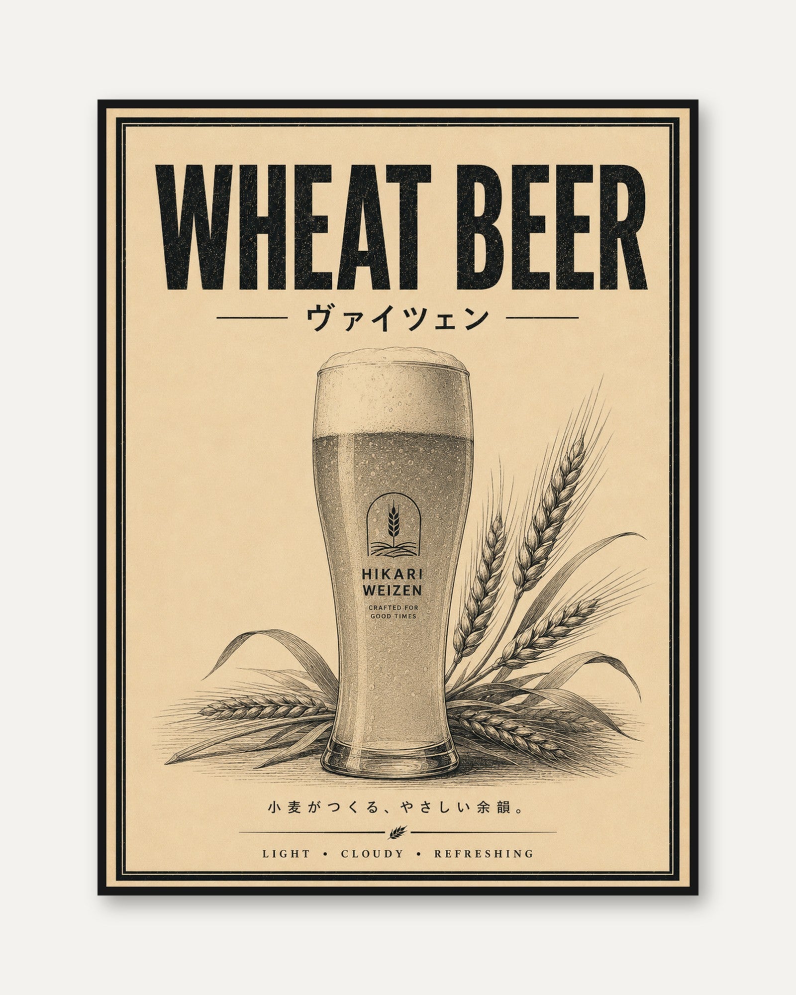 Wheat Beer Wall Art – Retro Japanese Style - framed