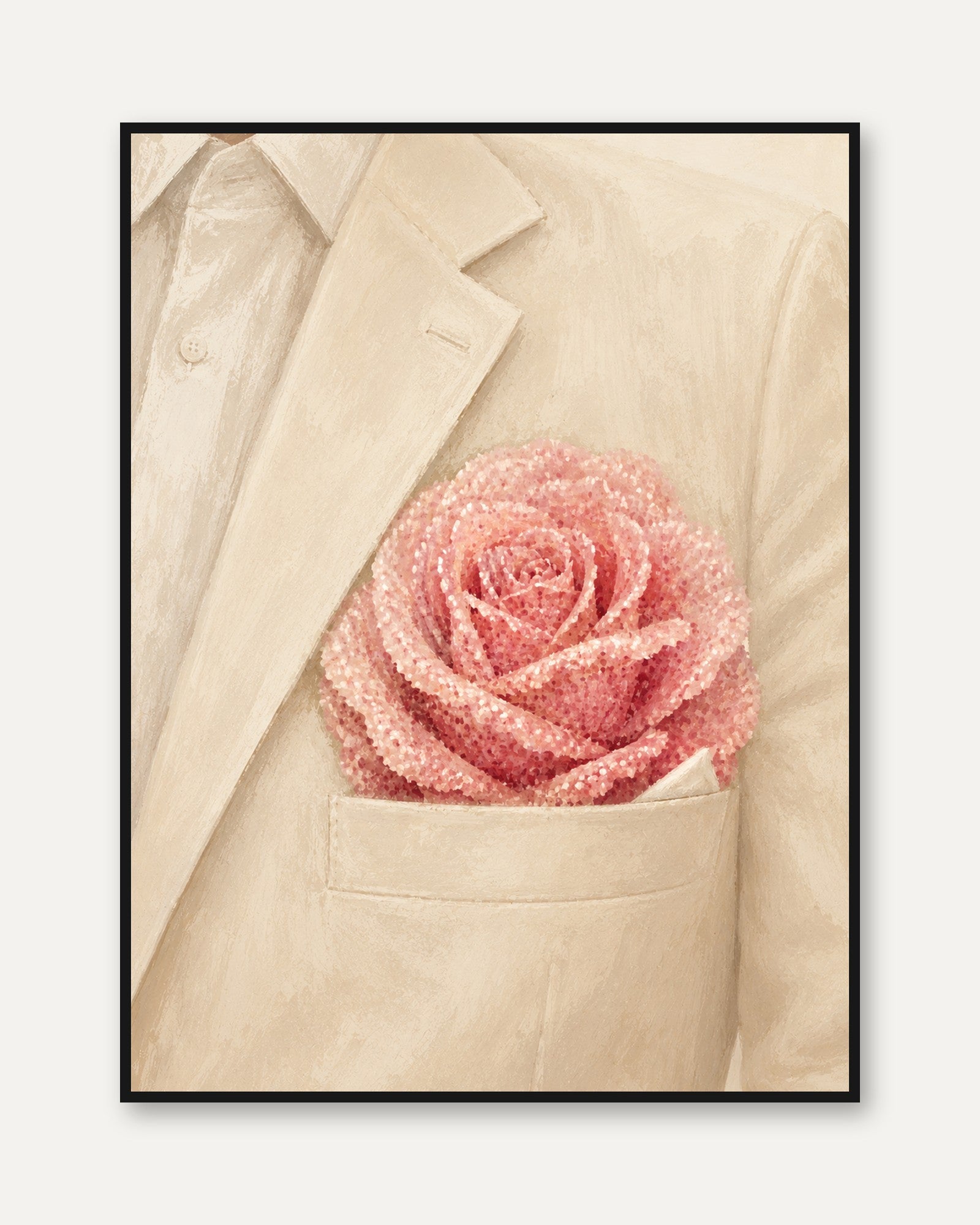 Pink Rose Wall Art – Romantic Floral Print - framed