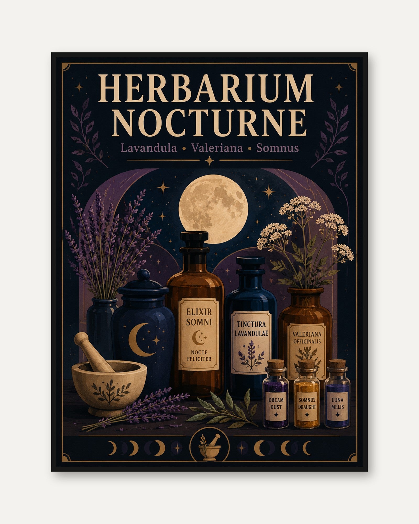 Herbarium Nocturne Apothecary Print: Vintage Botanical Art - framed