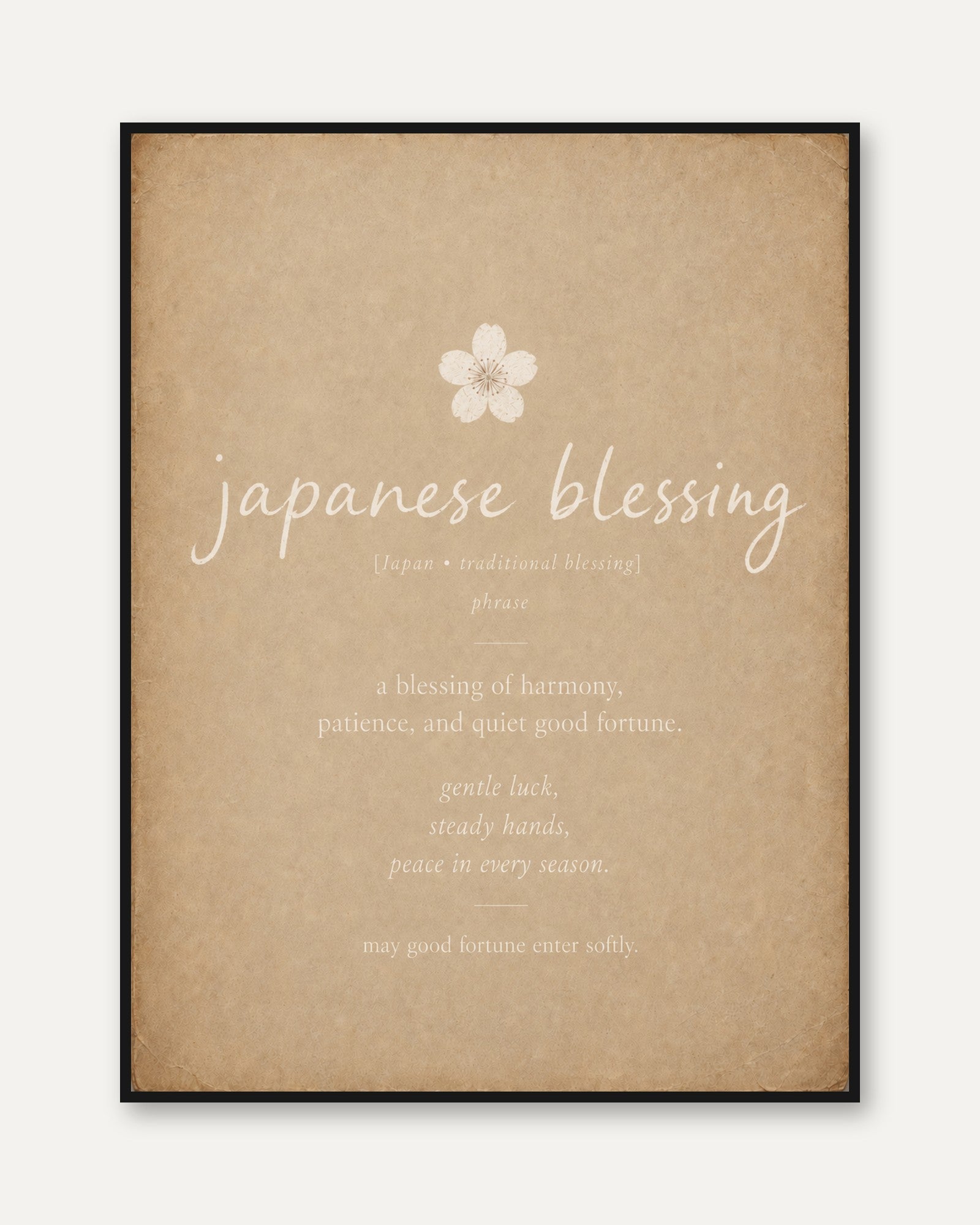 Japanese Blessing Print – Cherry Blossom Wall Art - framed