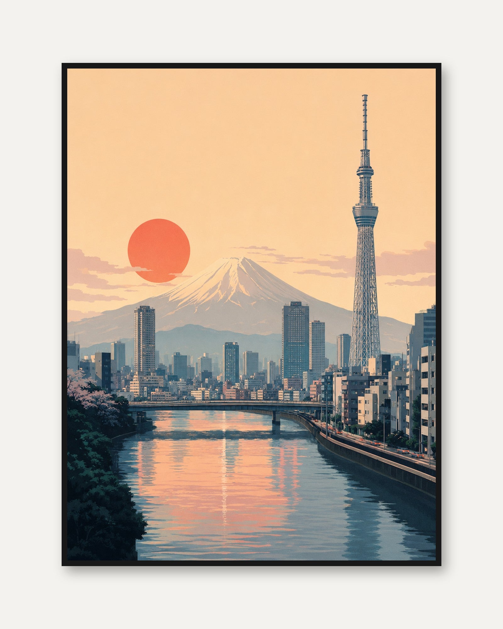 Tokyo Skyline Print – Mount Fuji Poster - framed