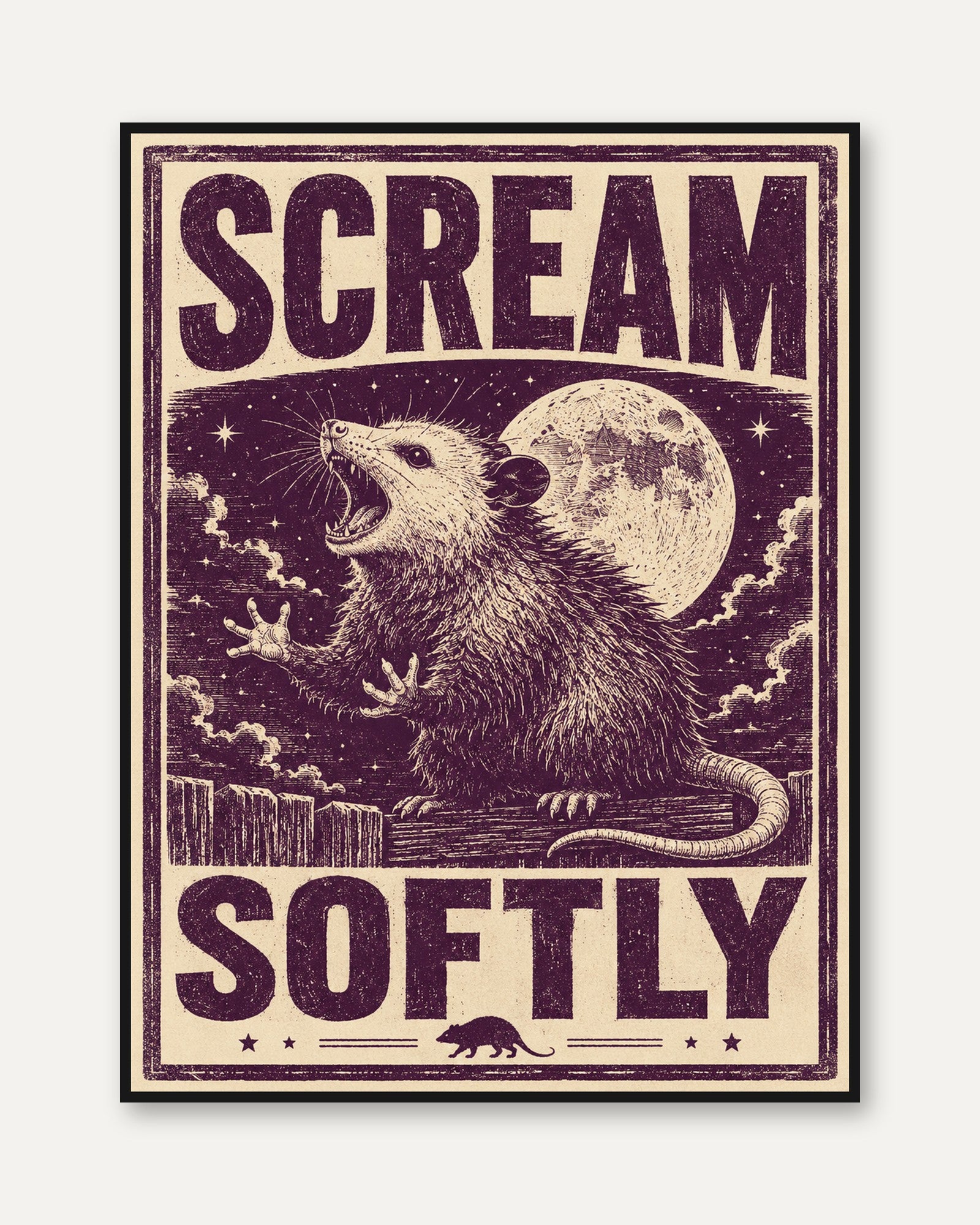 Vintage Rat Poster Print: Retro Gothic Illustration in Purple - framed