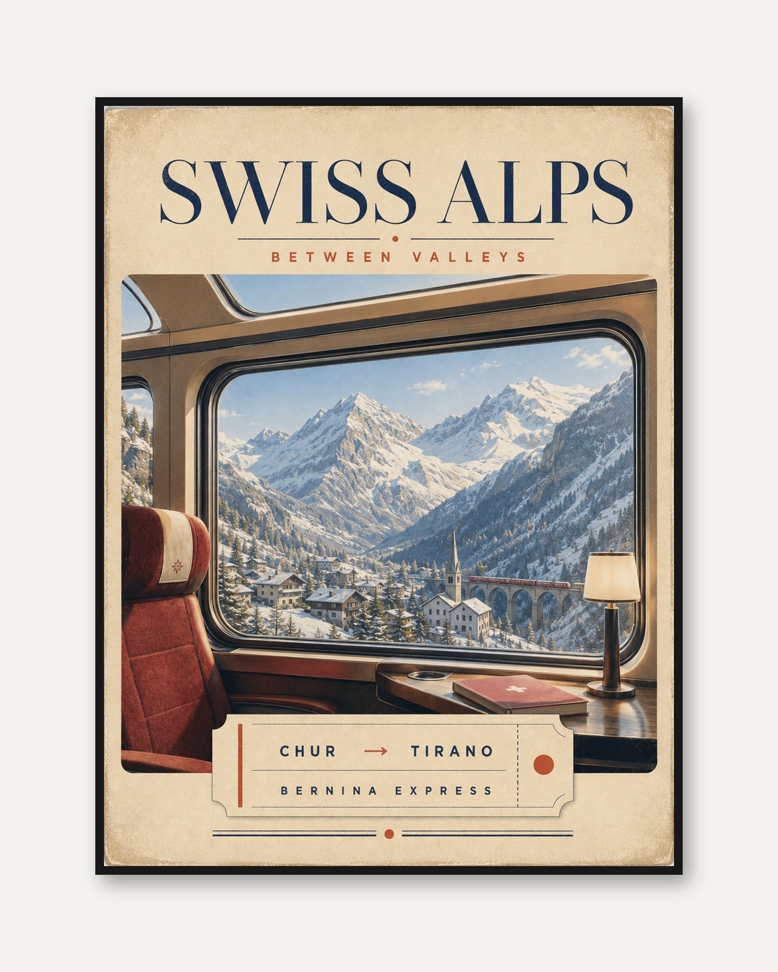 Swiss Alps Poster – Train Travel Wall Art - framed