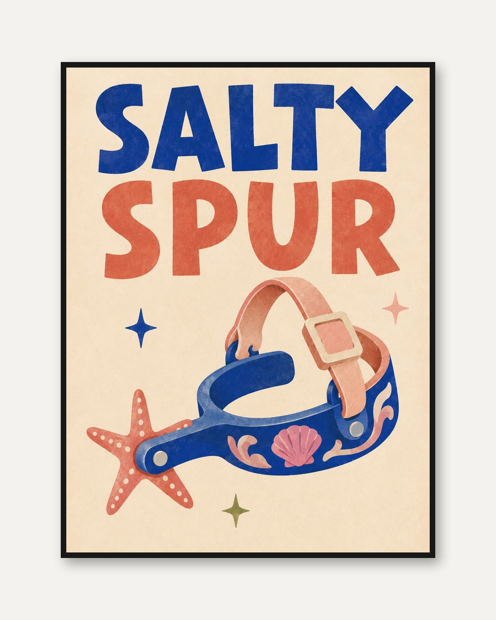 Salty Spur Wall Art: Retro Western Coastal Typography Poster - framed