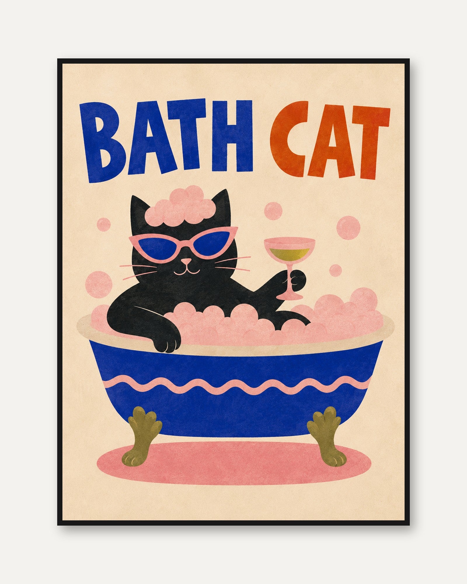 Funny Bath Cat Print - framed