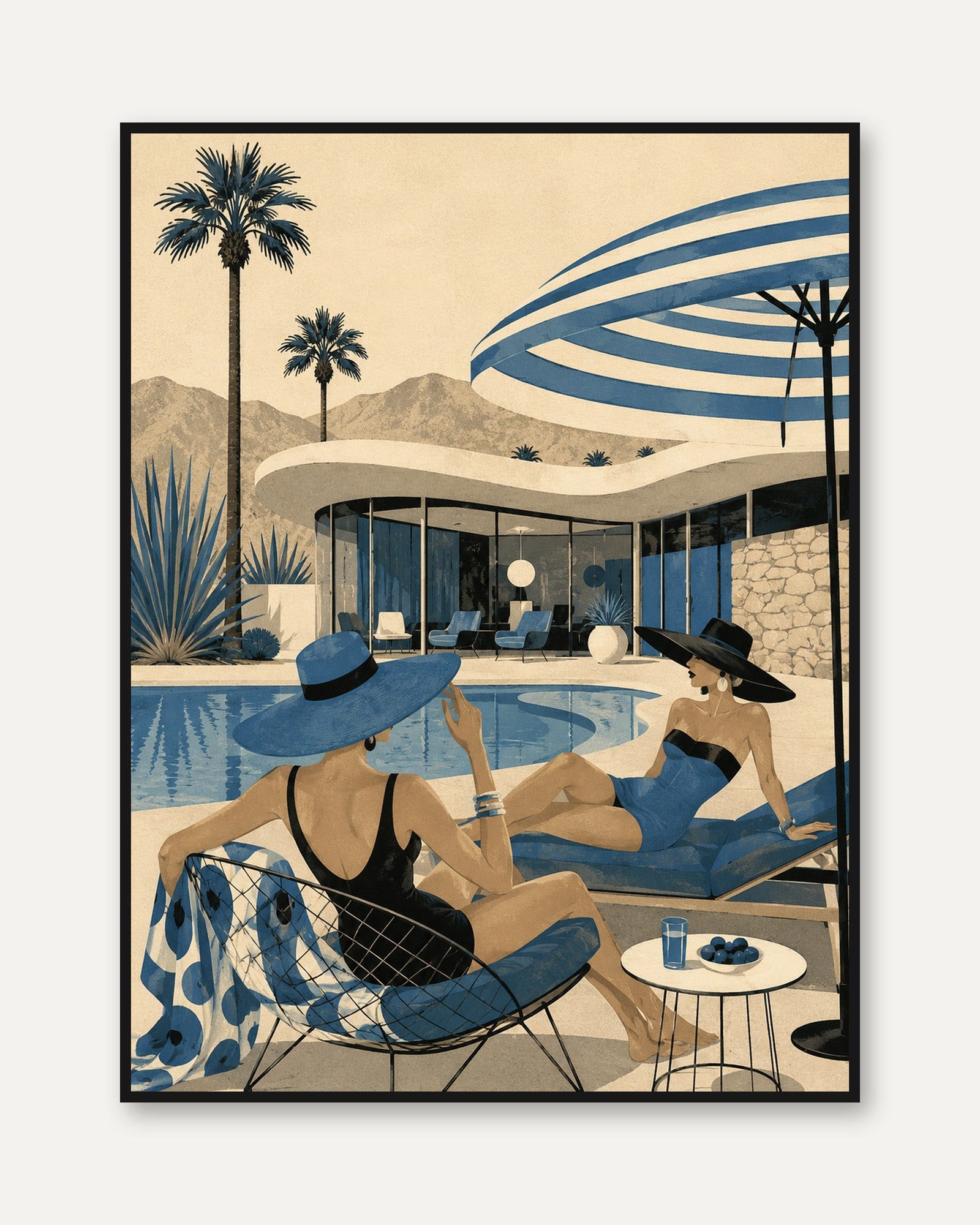 Mid-Century Palm Springs Poolside Art Print: Retro Modern Design - framed