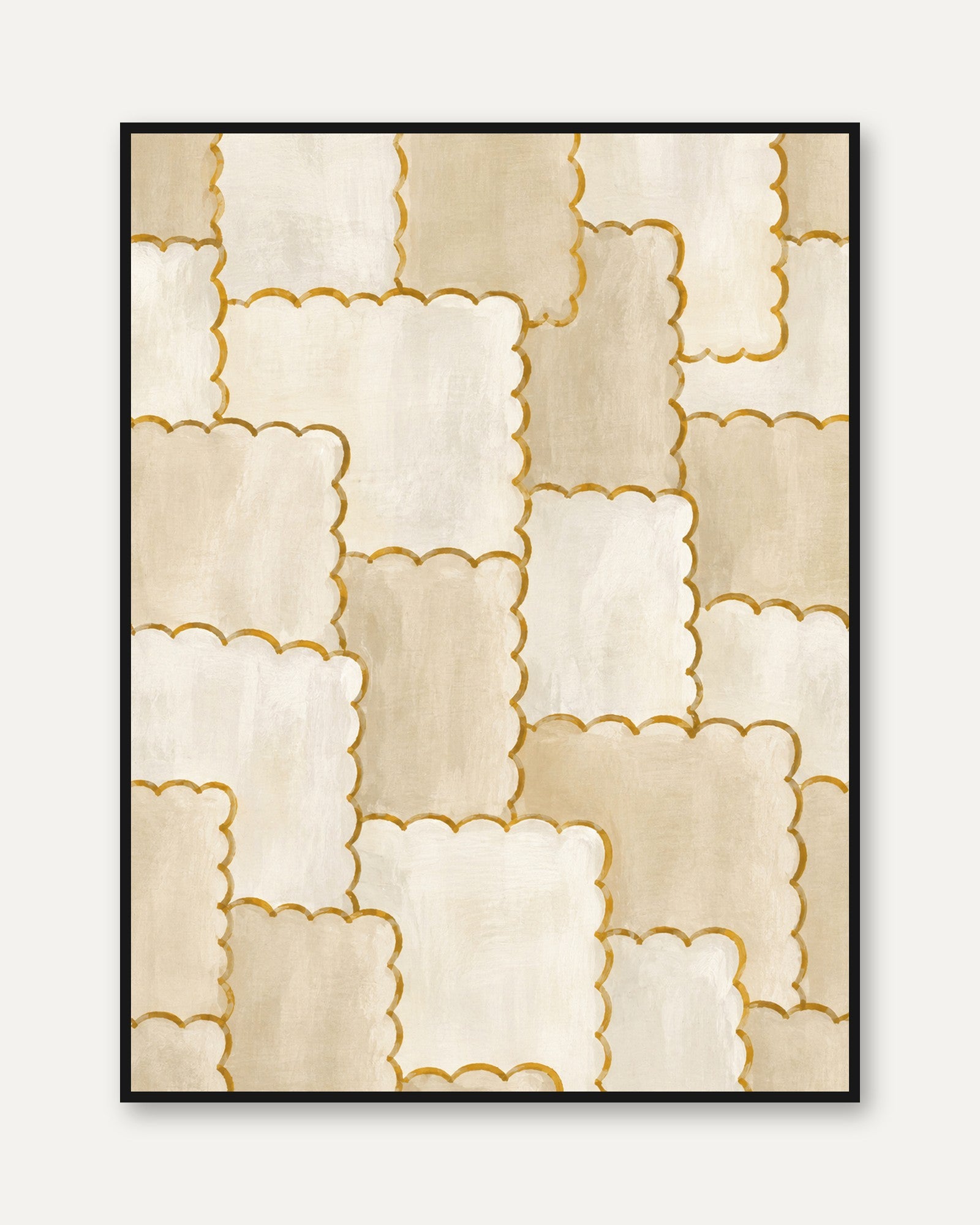 Scalloped Gold Geometric Pattern: Mid Century Modern Wall Art - framed