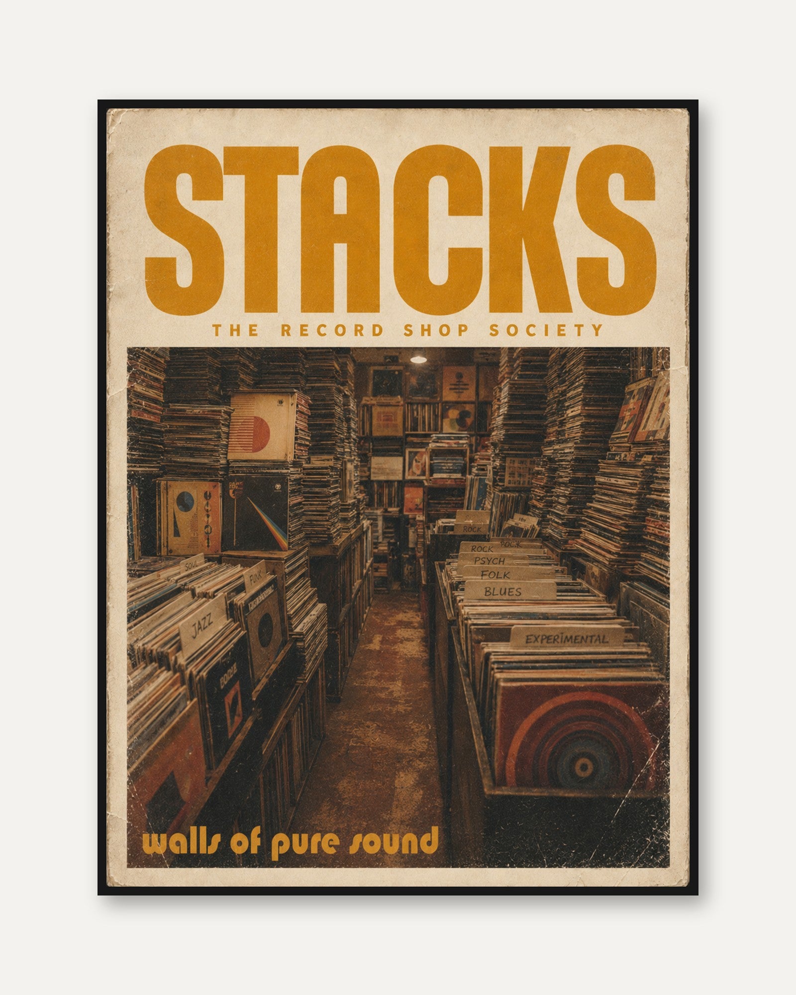 Vintage Record Shop Poster — Retro Music Store Wall Art - framed