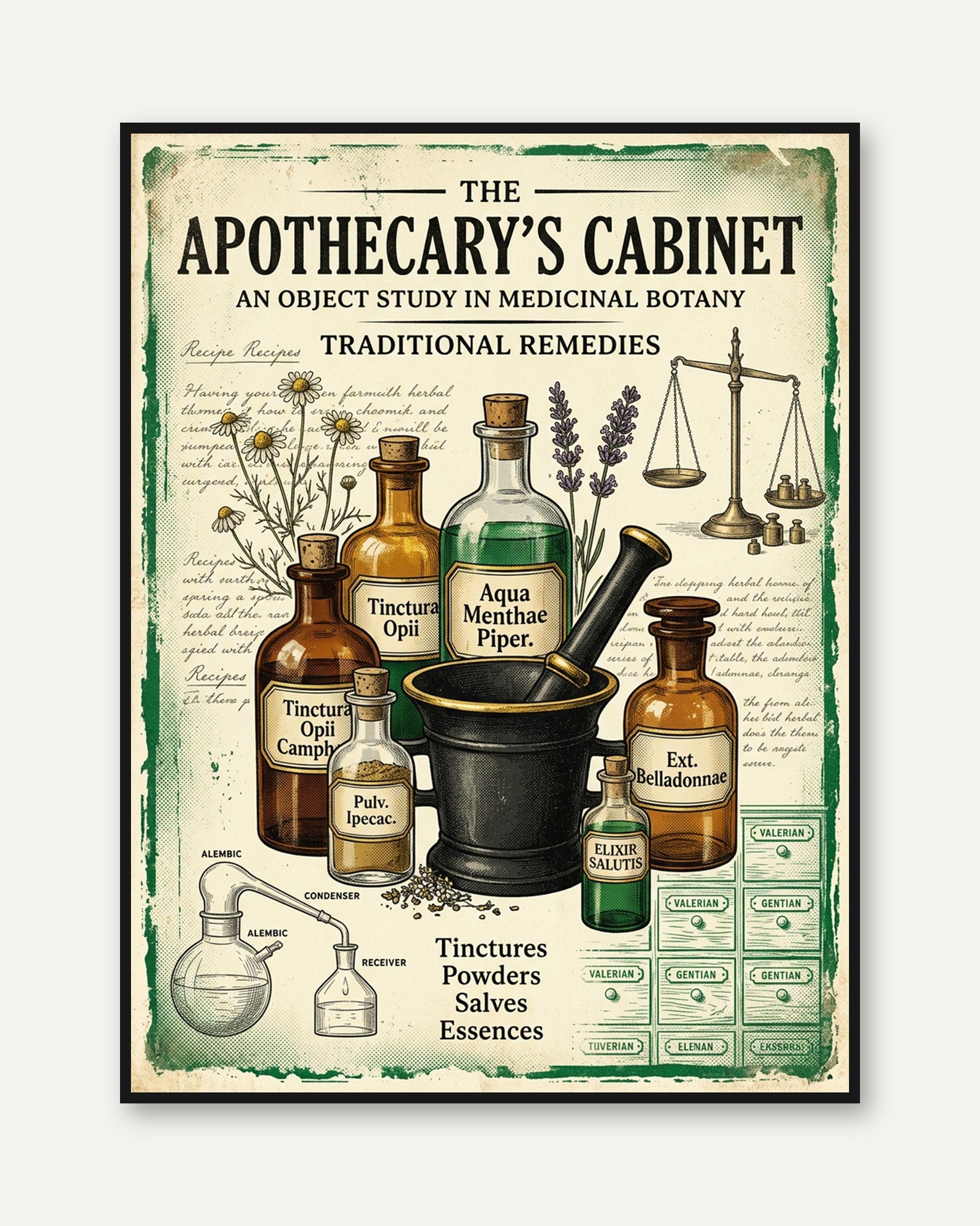 Apothecary Cabinet Print — Vintage Medicinal Botany Illustration - framed