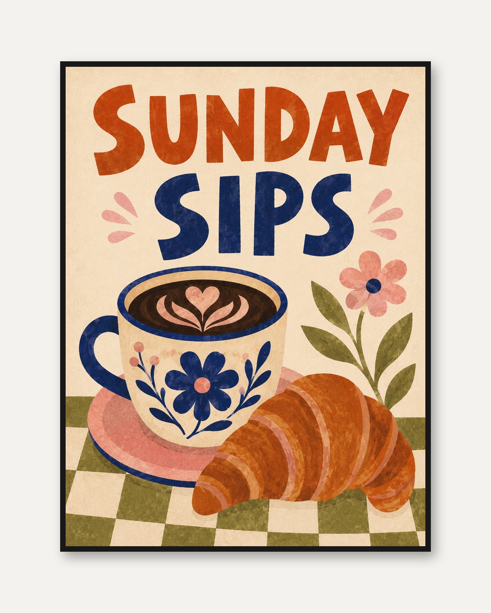 Coffee Wall Art – Sunday Sips Kitchen Print - framed
