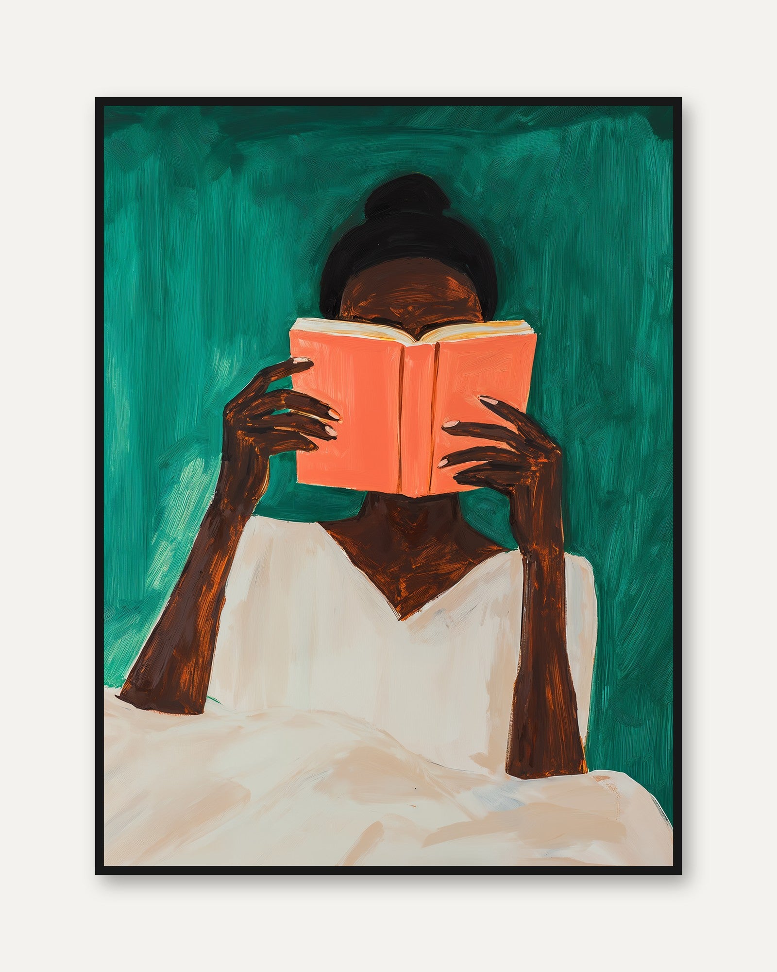 Reading Portrait Poster: Black Woman with Book - framed