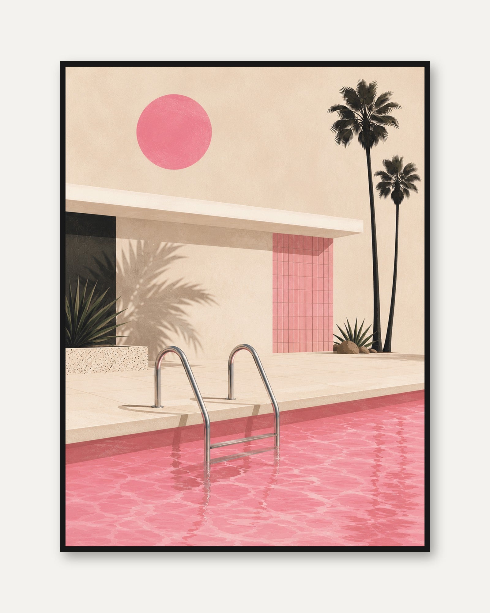Pink Pool Wall Art – Palm Tree Print - framed