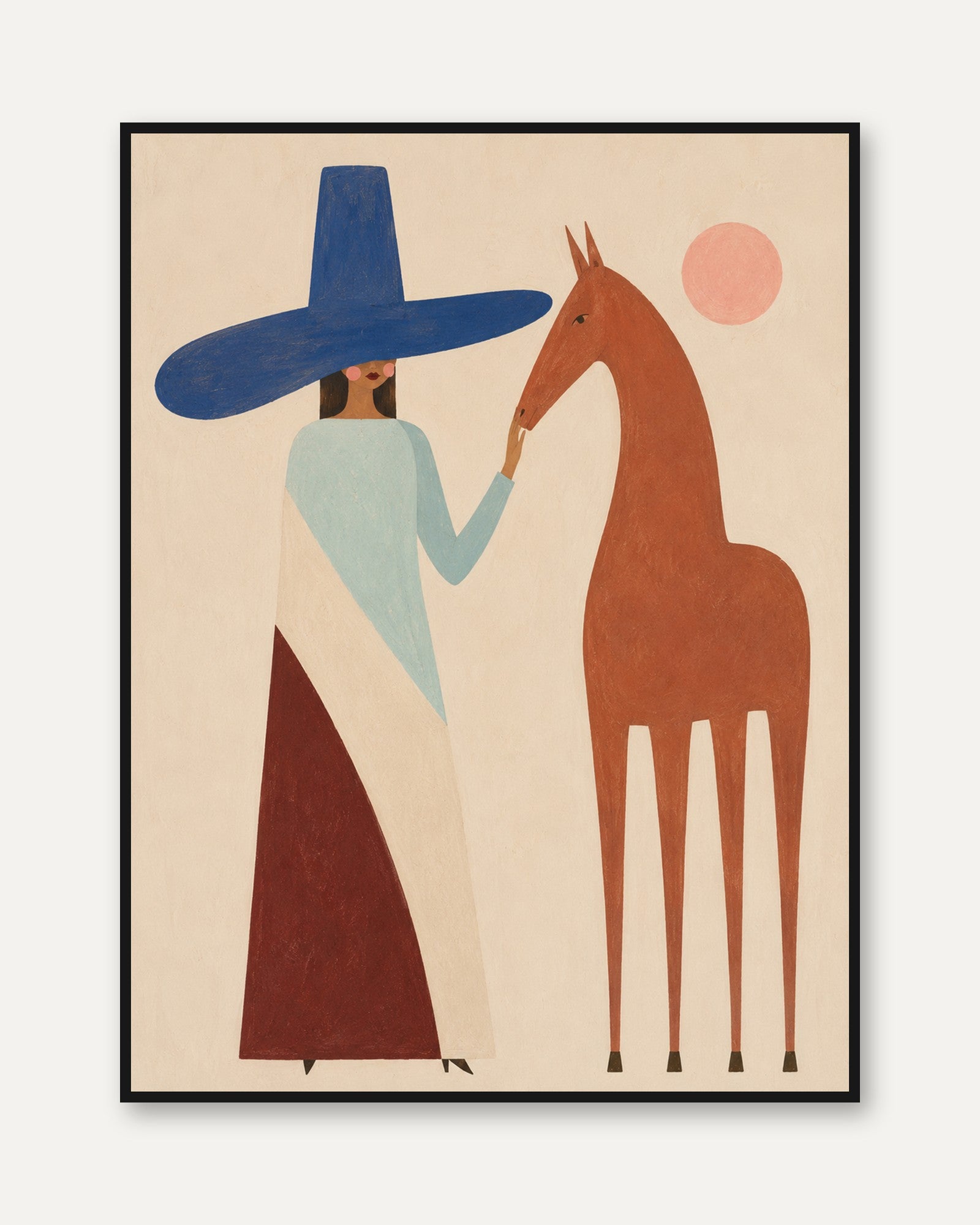 Folk Art Print – Woman and Horse Wall Art - framed