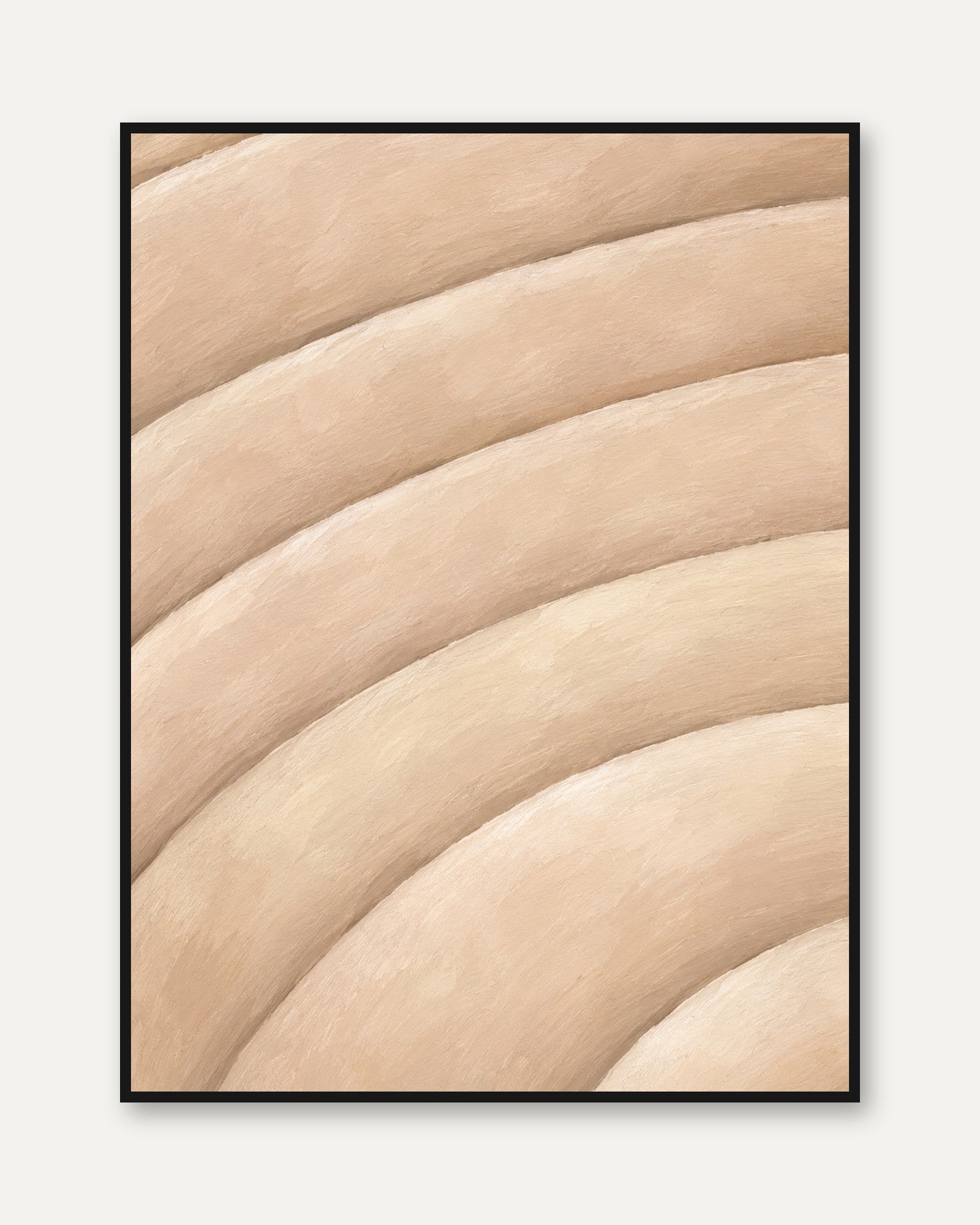 Beige Abstract Wall Art – Flowing Waves Print - framed