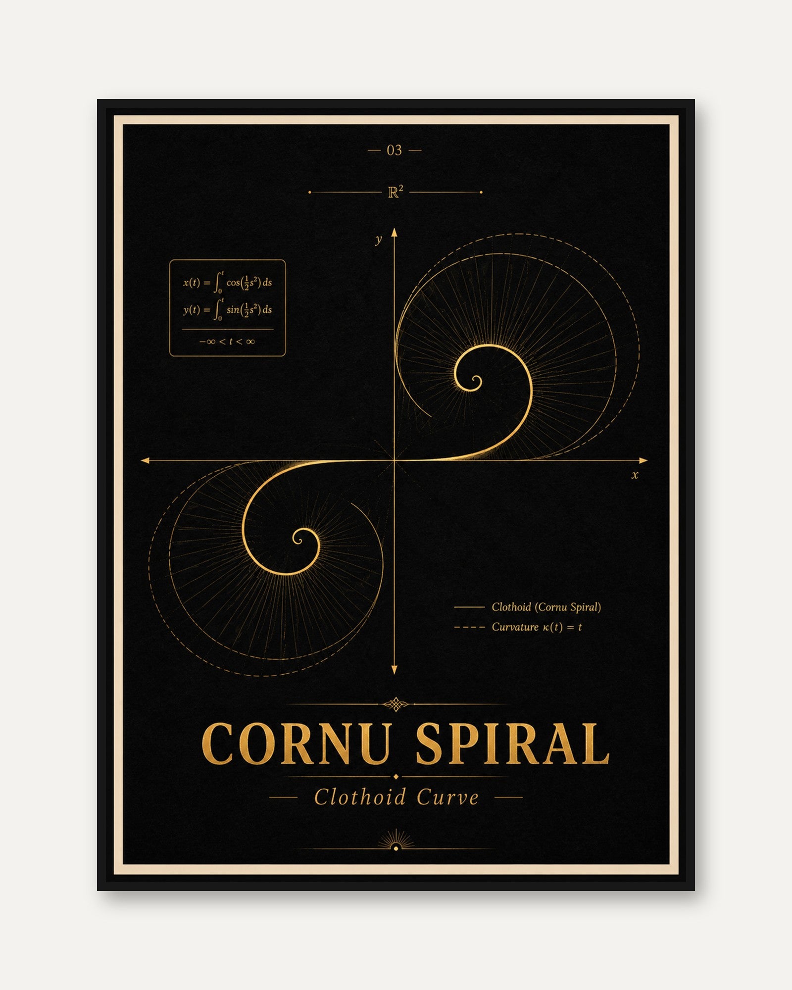 Mathematical Wall Art – Cornu Spiral Print - framed