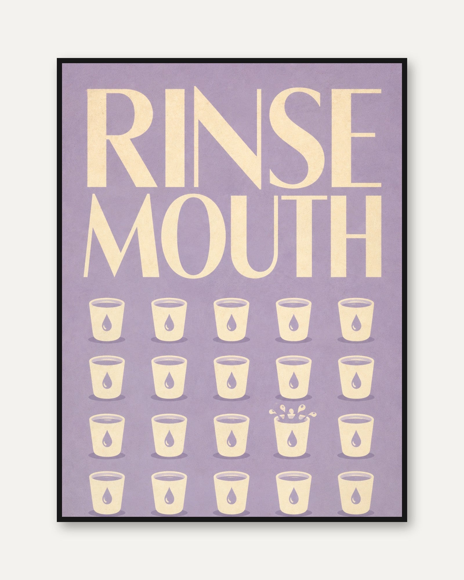 Rinse Mouth Bathroom Art Print: Lavender & Cream Retro Typography - framed
