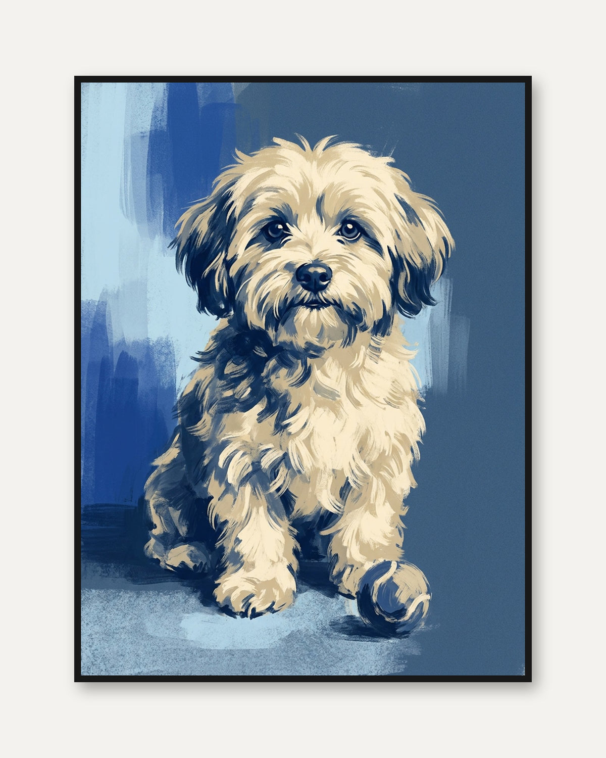Fluffy Puppy Dog Portrait Print – Cream Fur - framed