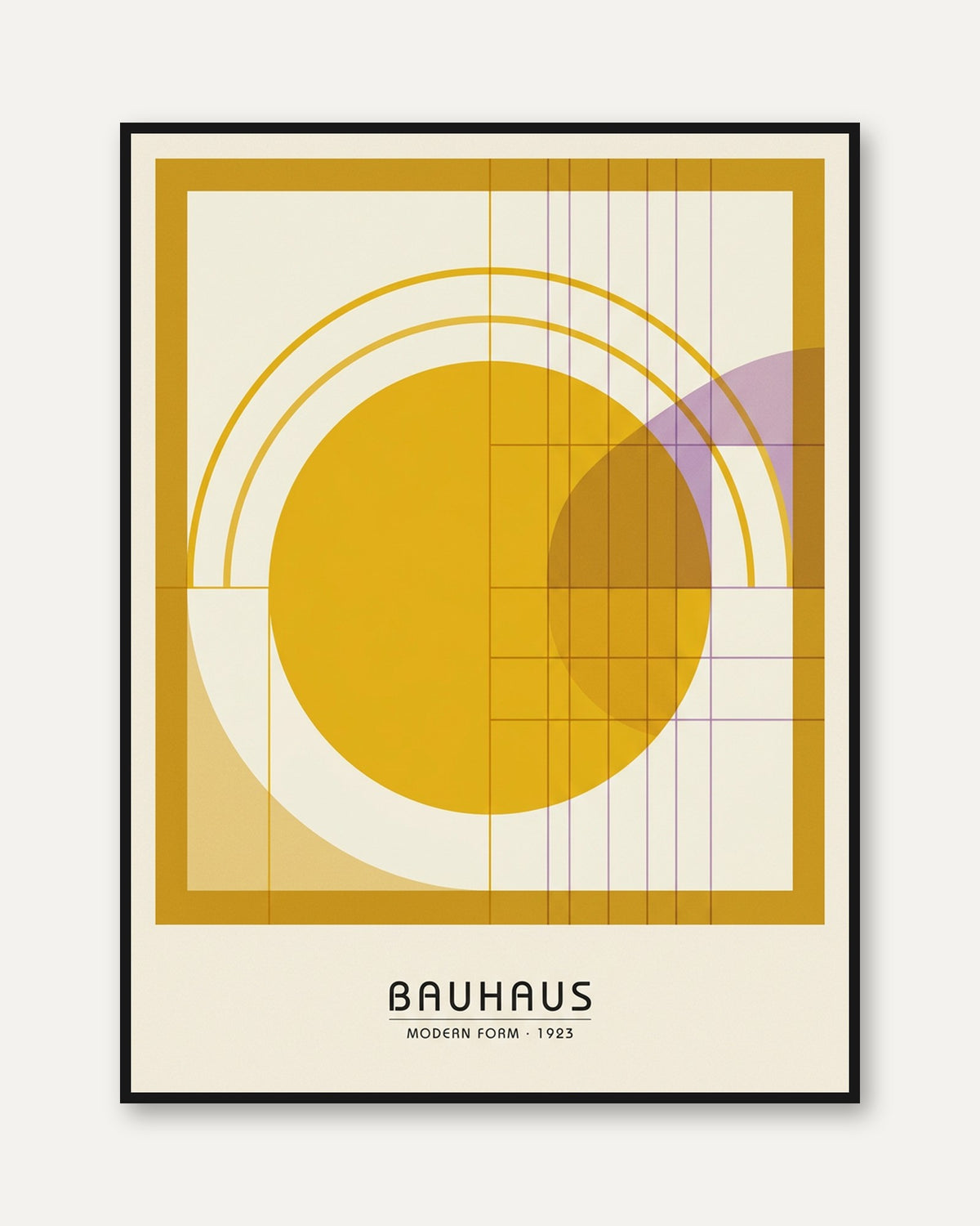 Bauhaus Geometric Circle Art Print: Mustard Yellow Modernist Design - framed