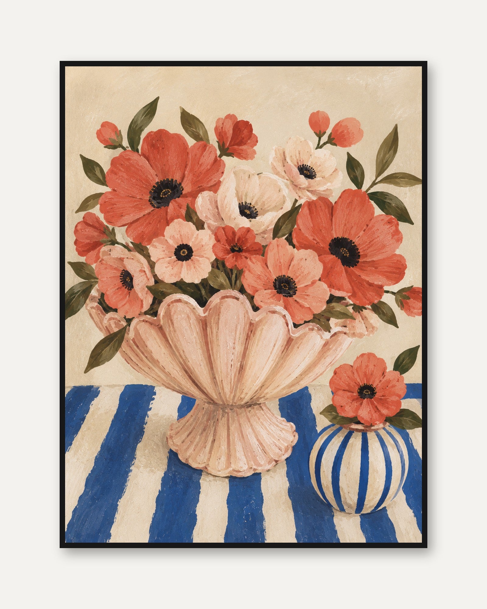 Floral Vase Print – Vintage Botanical Wall Art - framed