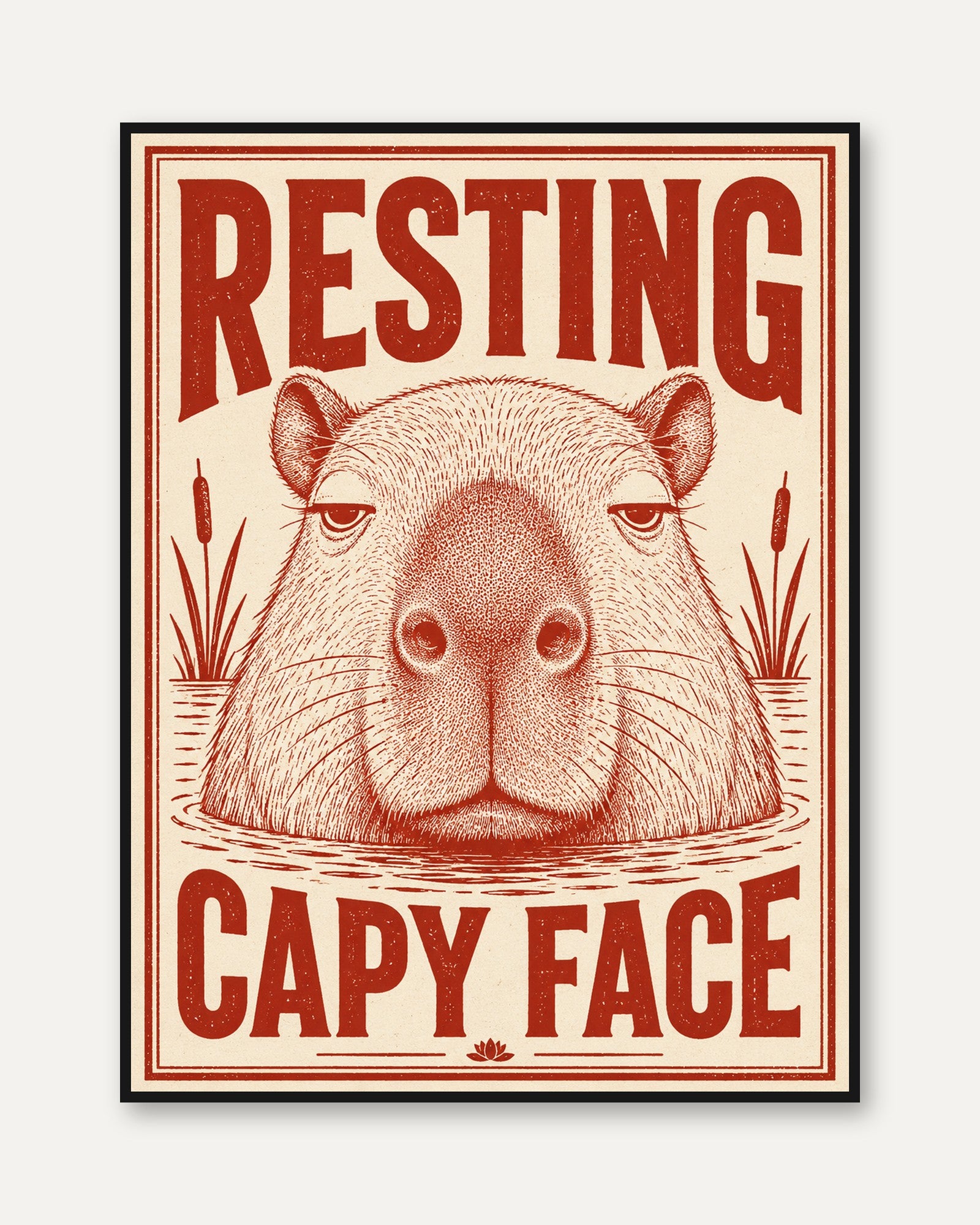 Capybara Illustration: Funny Vintage Wall Art (Bathroom & Living Room) - framed