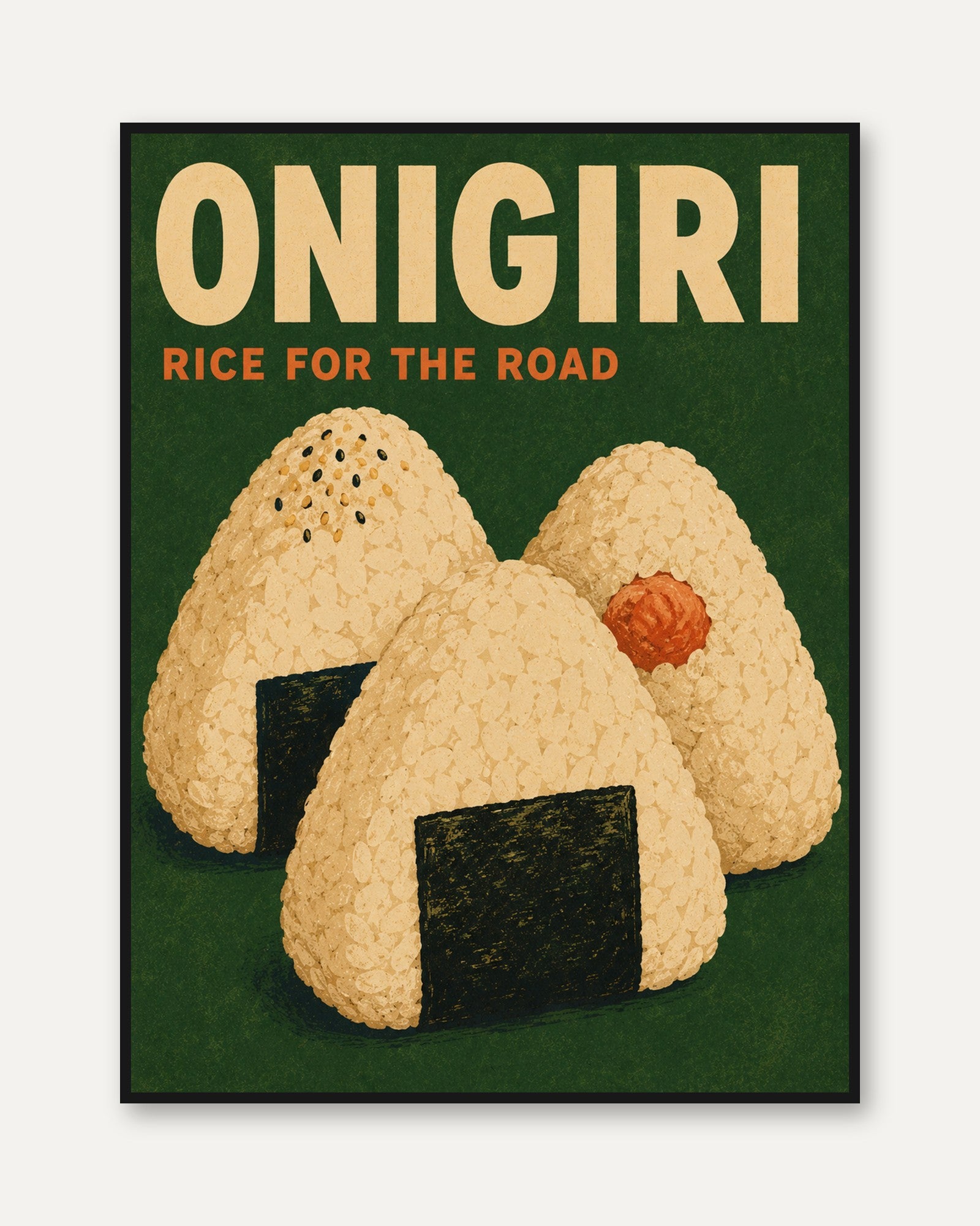 Vintage Food Poster – Onigiri Kitchen Wall Art - framed