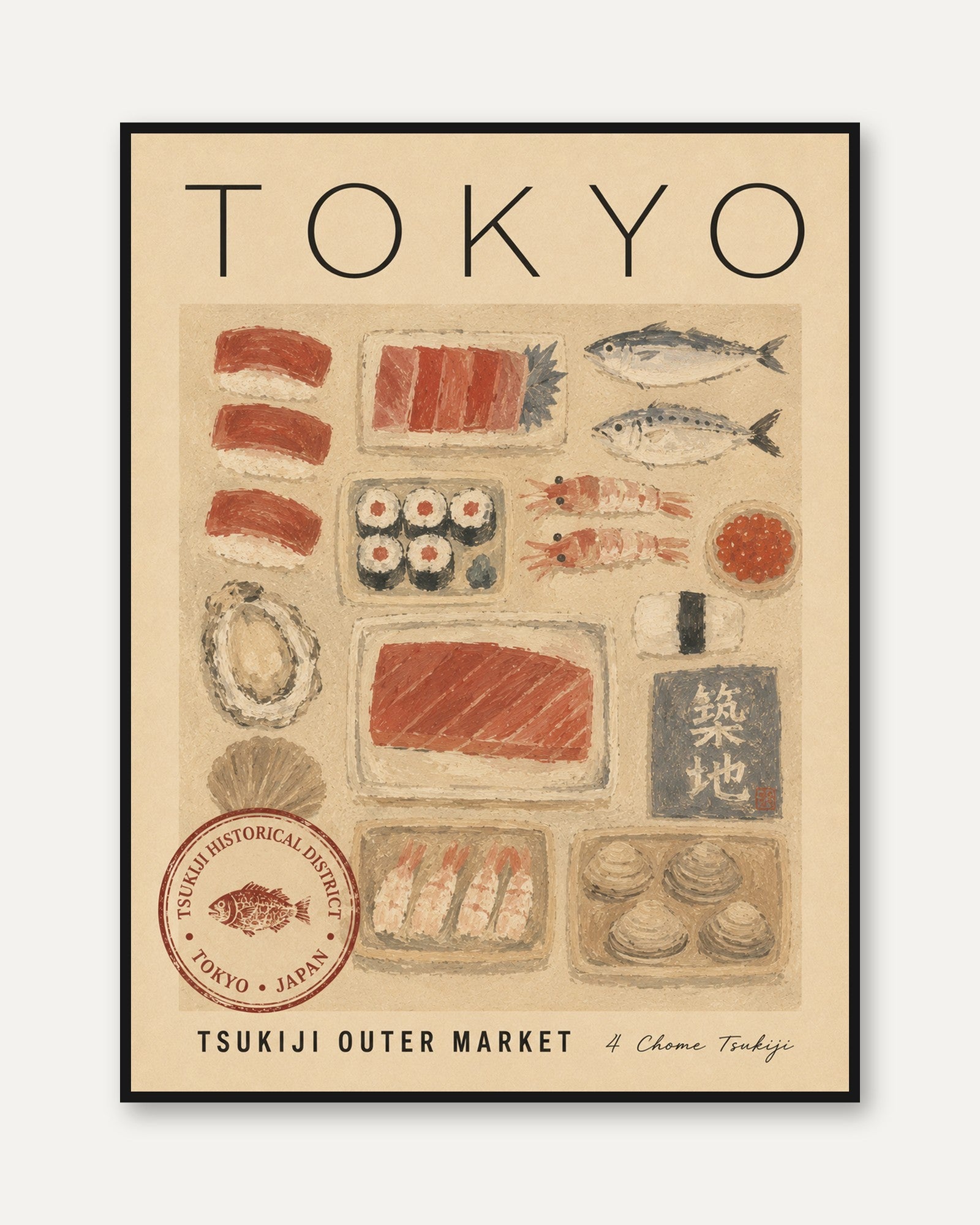 Tokyo Travel Poster – Sushi Wall Art - framed