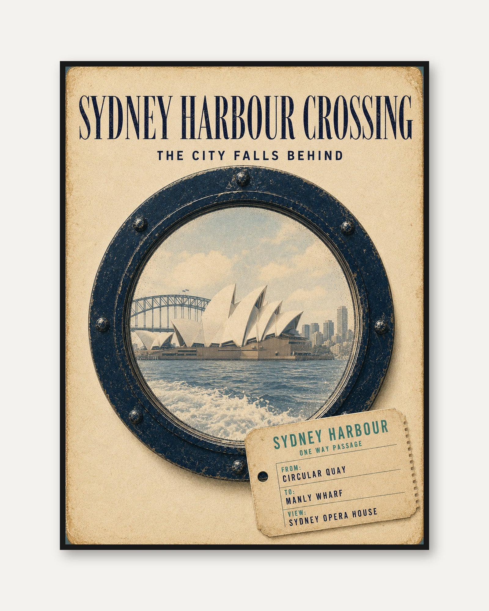 Sydney Harbour Crossing Vintage Travel Poster - framed