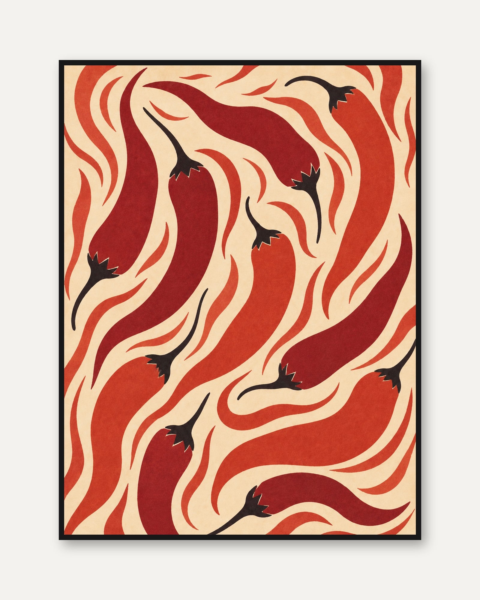 Abstract Chilli Pepper Print – Red Wall Art - framed