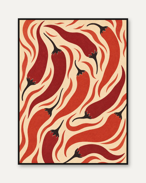 Abstract Chilli Pepper Print – Red Wall Art - framed