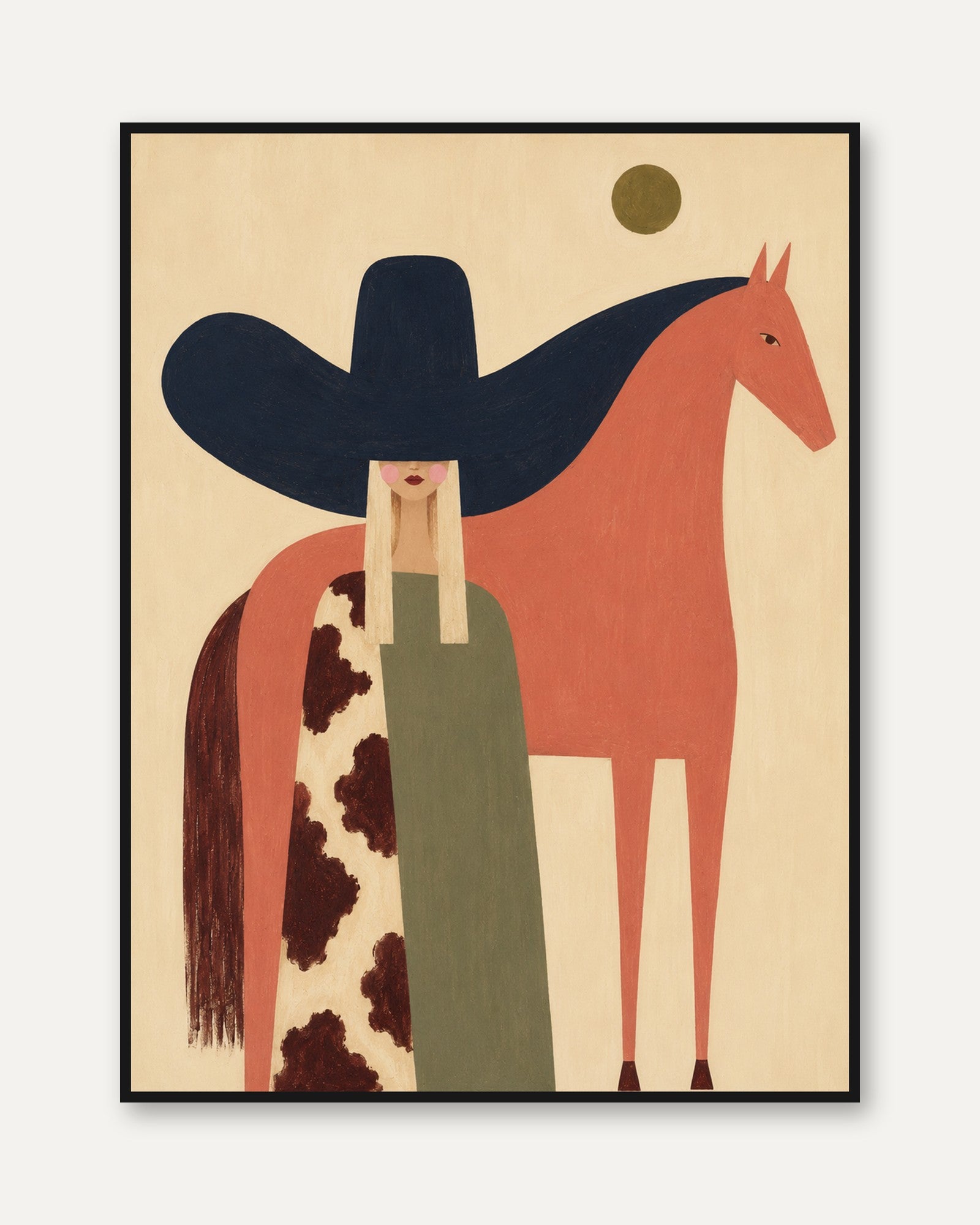 Western Cowboy Wall Art – Folk Art Horse Print - framed
