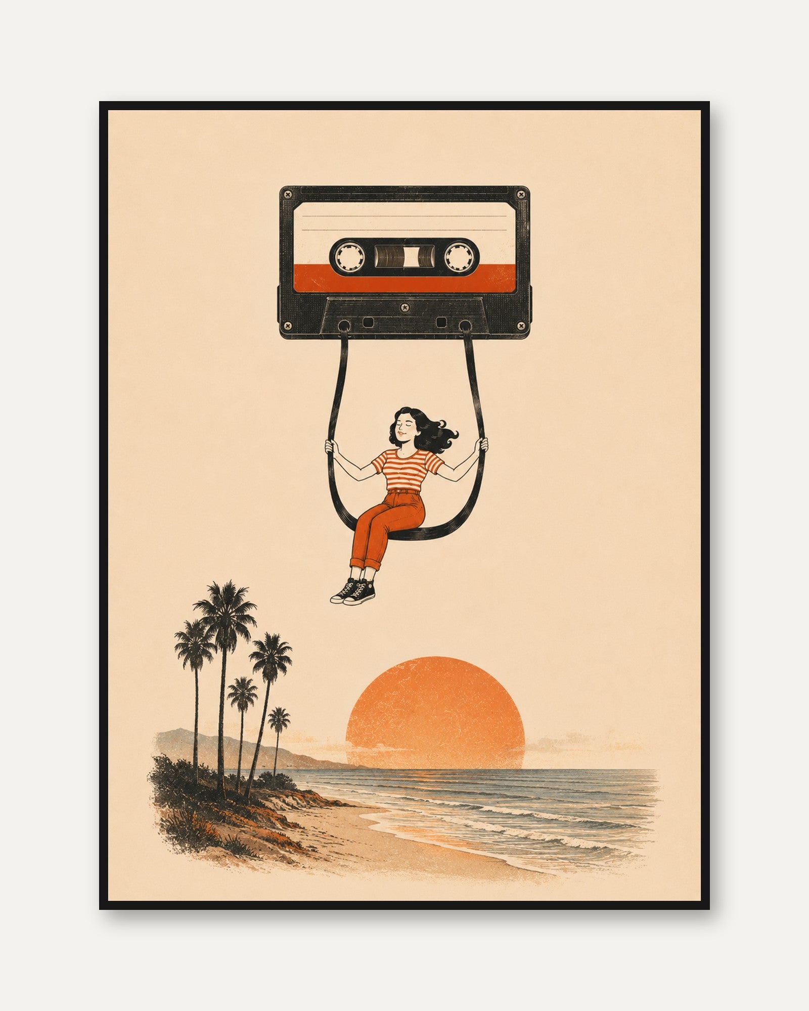 Nostalgic Cassette Tape Print - framed